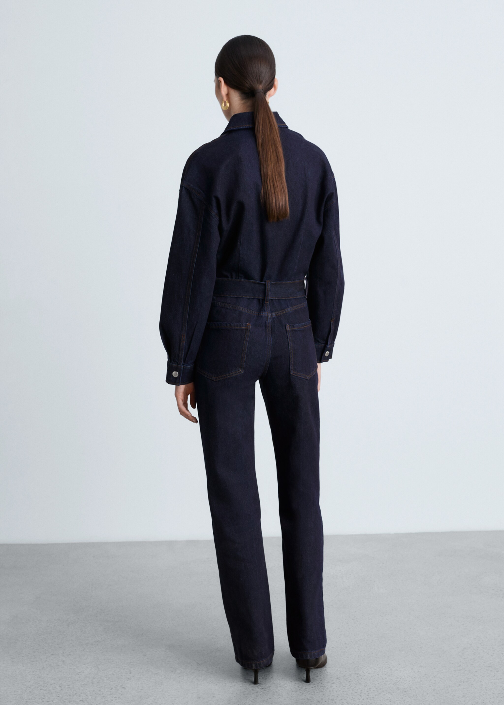 Rinse-wash denim jumpsuit with belt - Reverse of the article, Open Blue. Ref: 87083273-00.