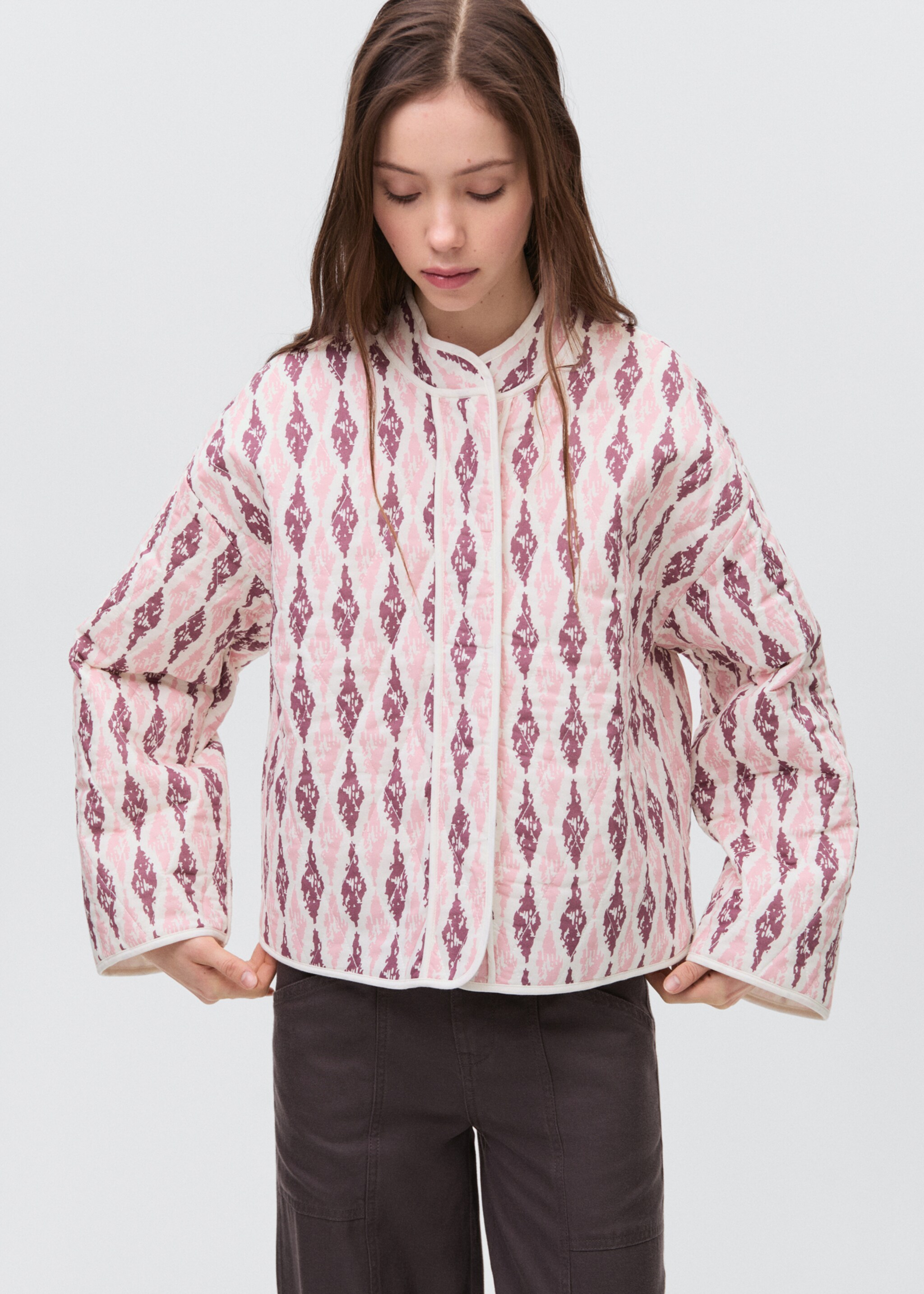 Quilted cotton jacket - Medium plane, Pastel Pink. Ref: 87083278-00.