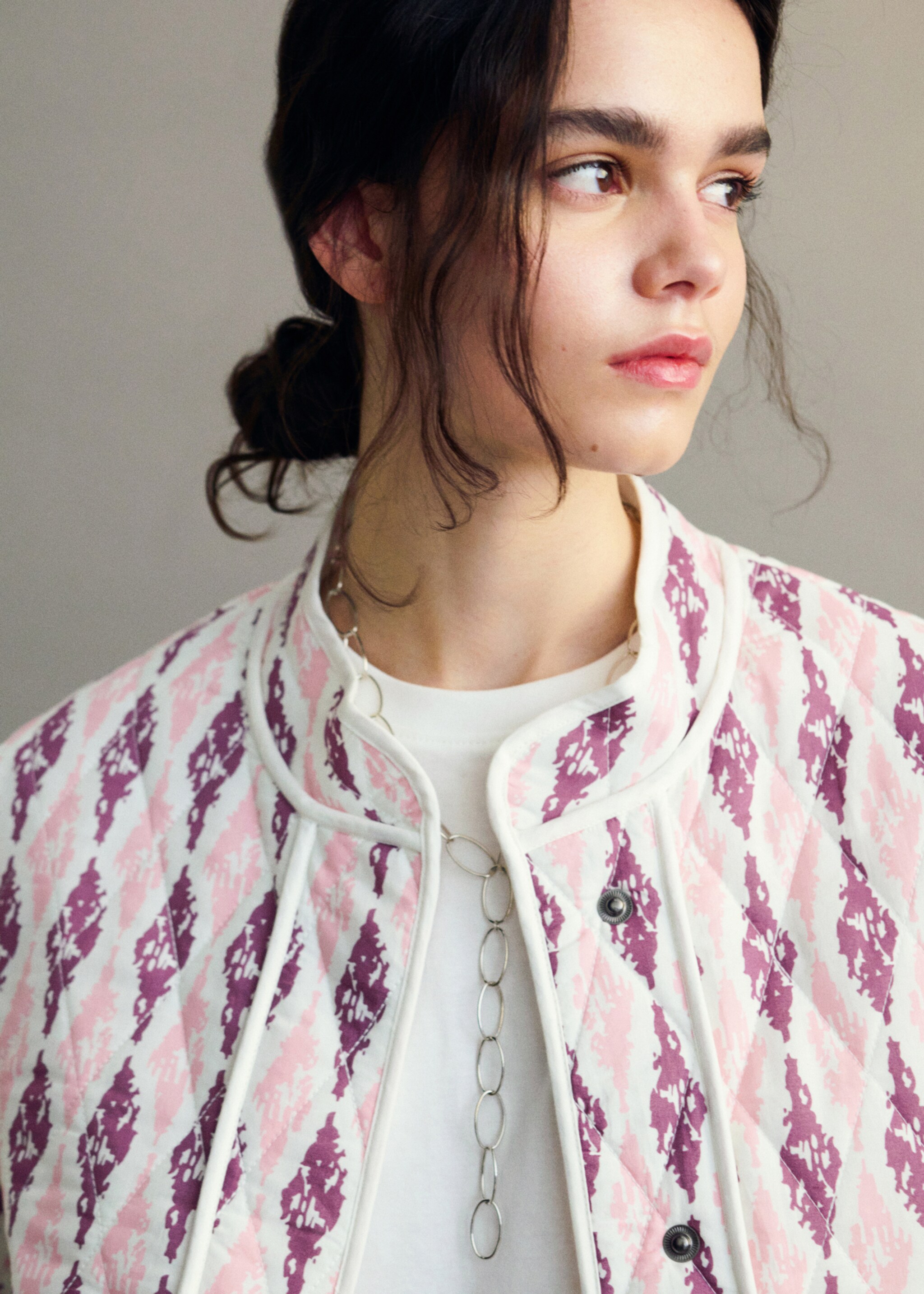 Quilted cotton jacket - Details of the article 6, Pastel Pink. Ref: 87083278-00.