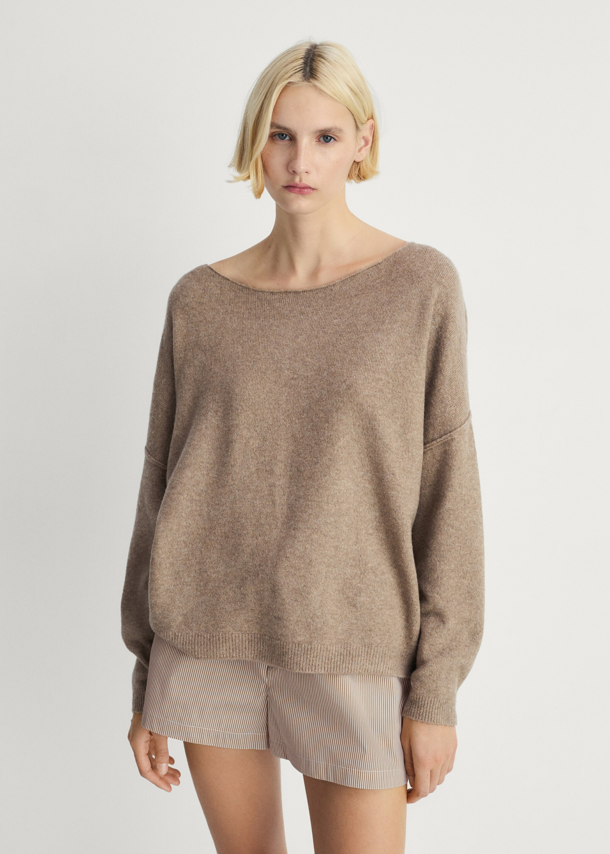 Oversize knit sweater - Medium plane, Tobacco Brown. Ref: 87083286-00.