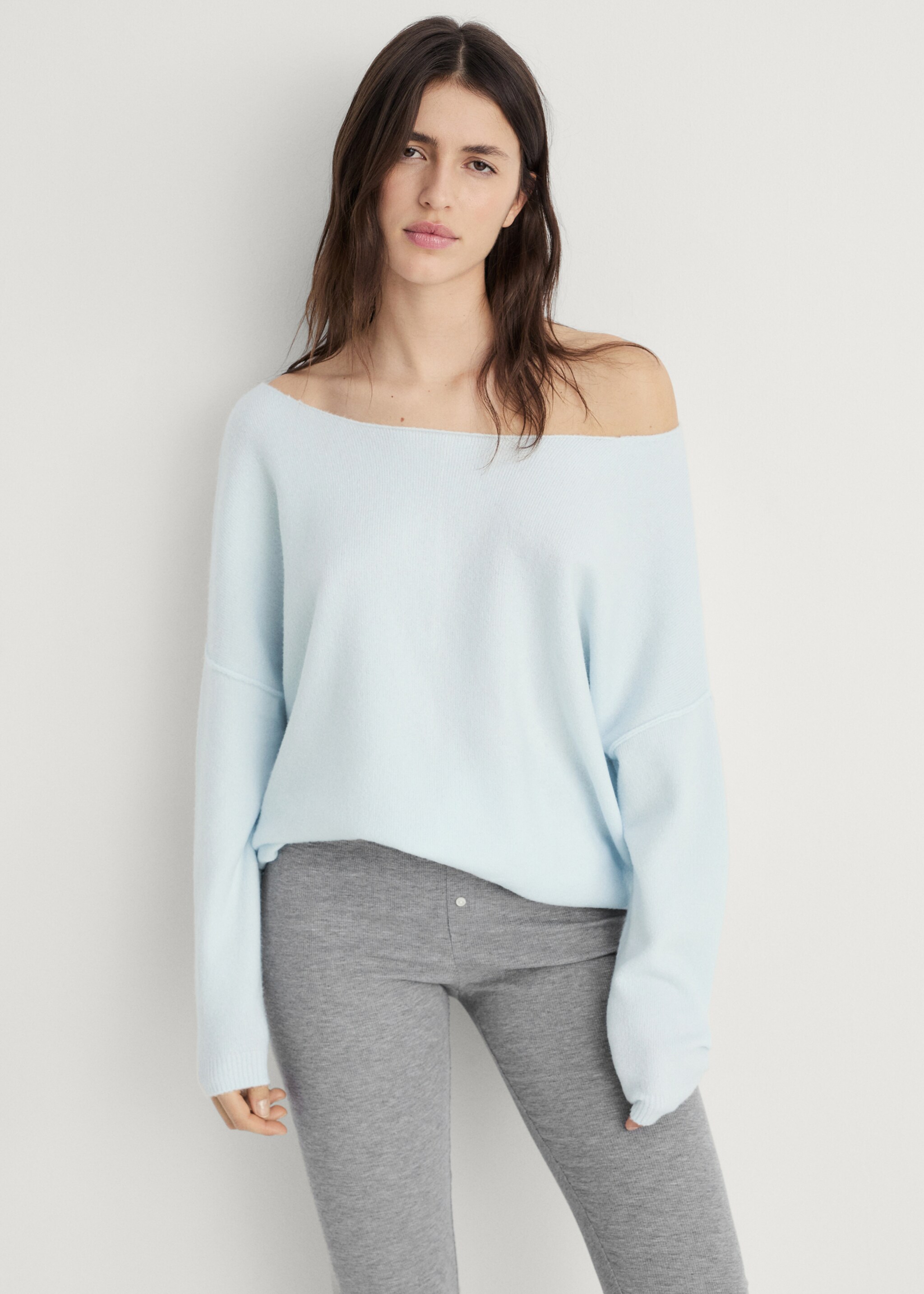 Oversize knit sweater - Medium plane, Pastel Green. Ref: 87083286-00.
