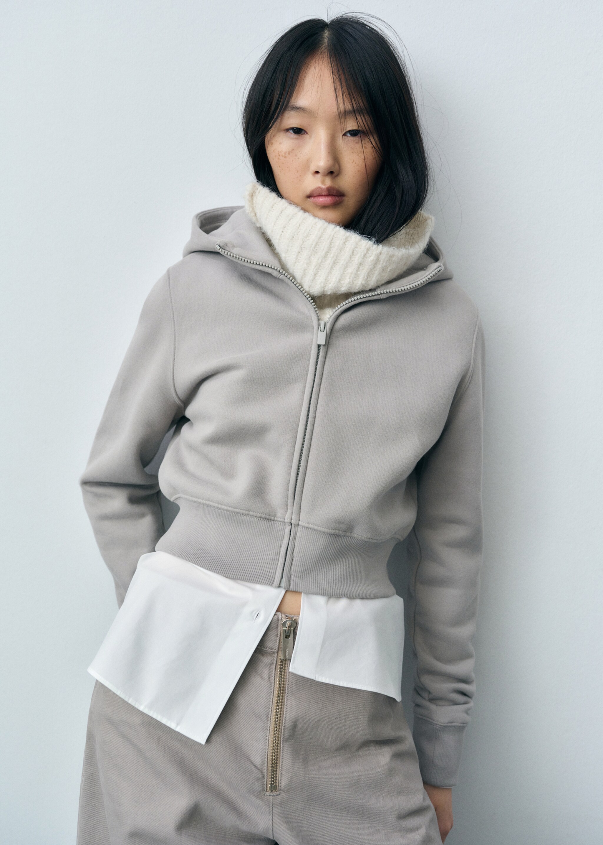 Cropped sweatshirt hoodie - Medium plane, Grey. Ref: 87083293-00.
