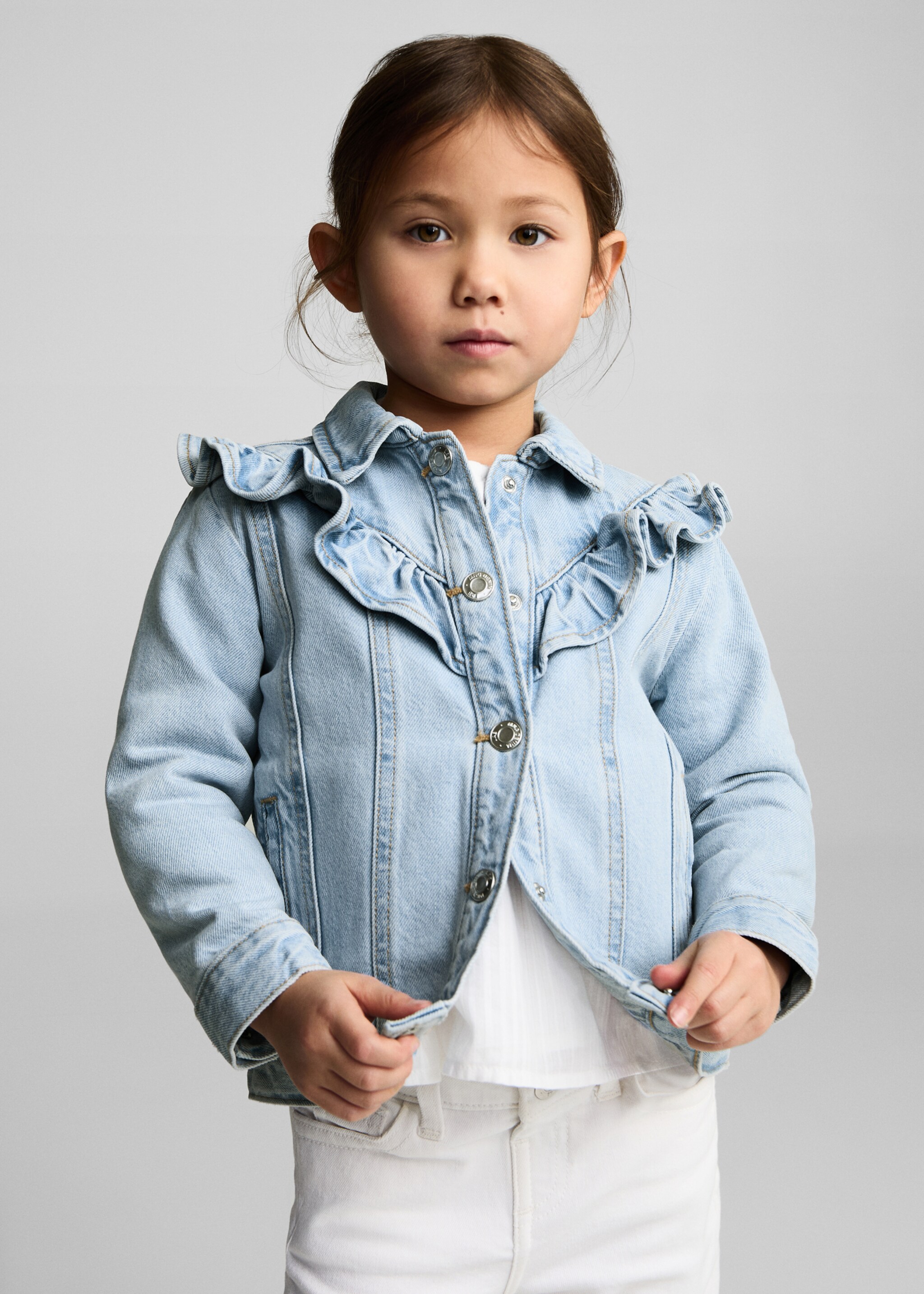Frills denim jacket - Details of the article 2, Light Blue. Ref: 87083632-00.