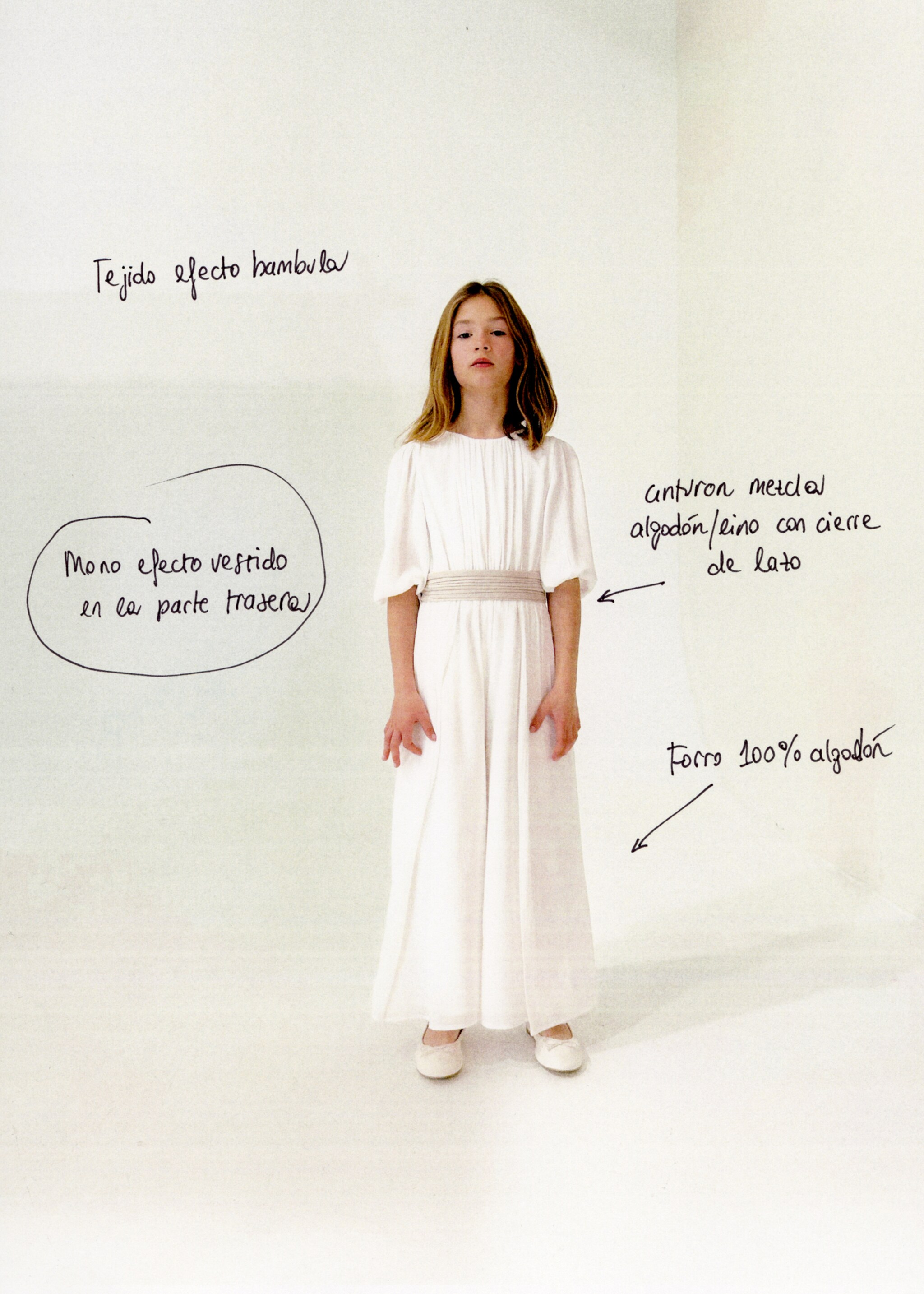 Bow long jumpsuit - Details of the article 7, White. Ref: 87083634-00.