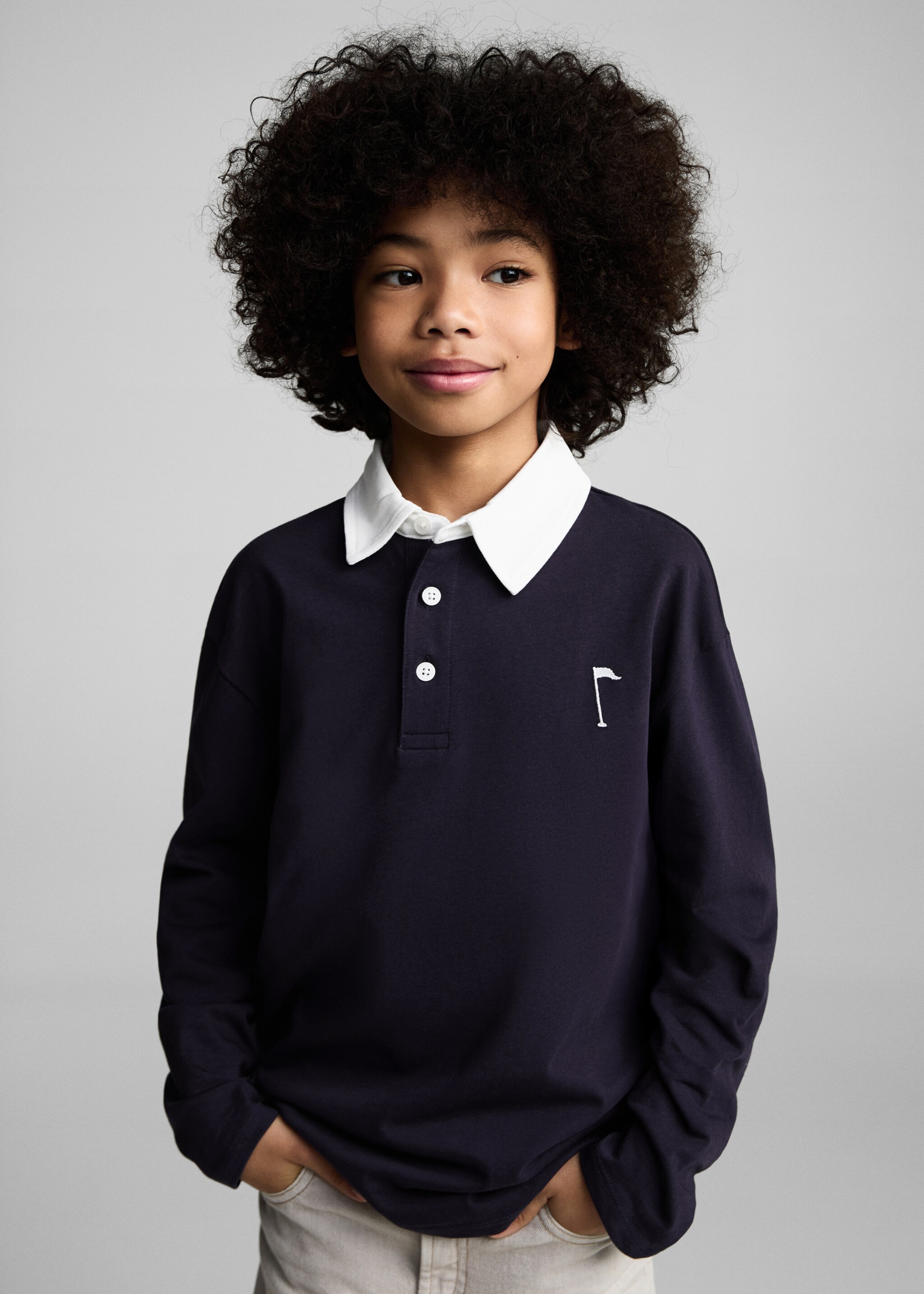 Polo cotó coll contrast - Pla mig, Blau marí fosc. Ref: 87083641-00.