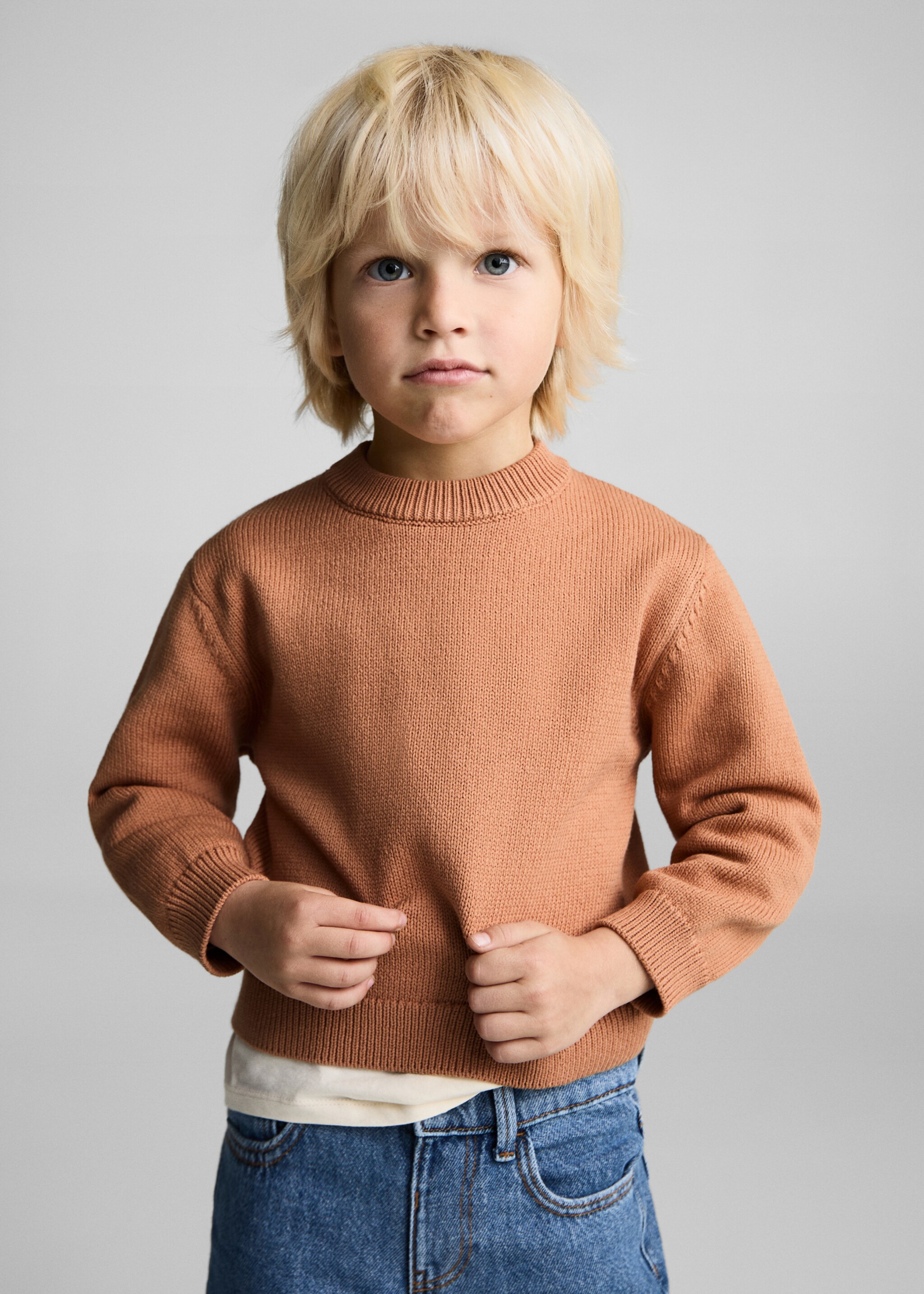 Knitted cotton sweater - Medium plane, Pastel Orange. Ref: 87083651-00.