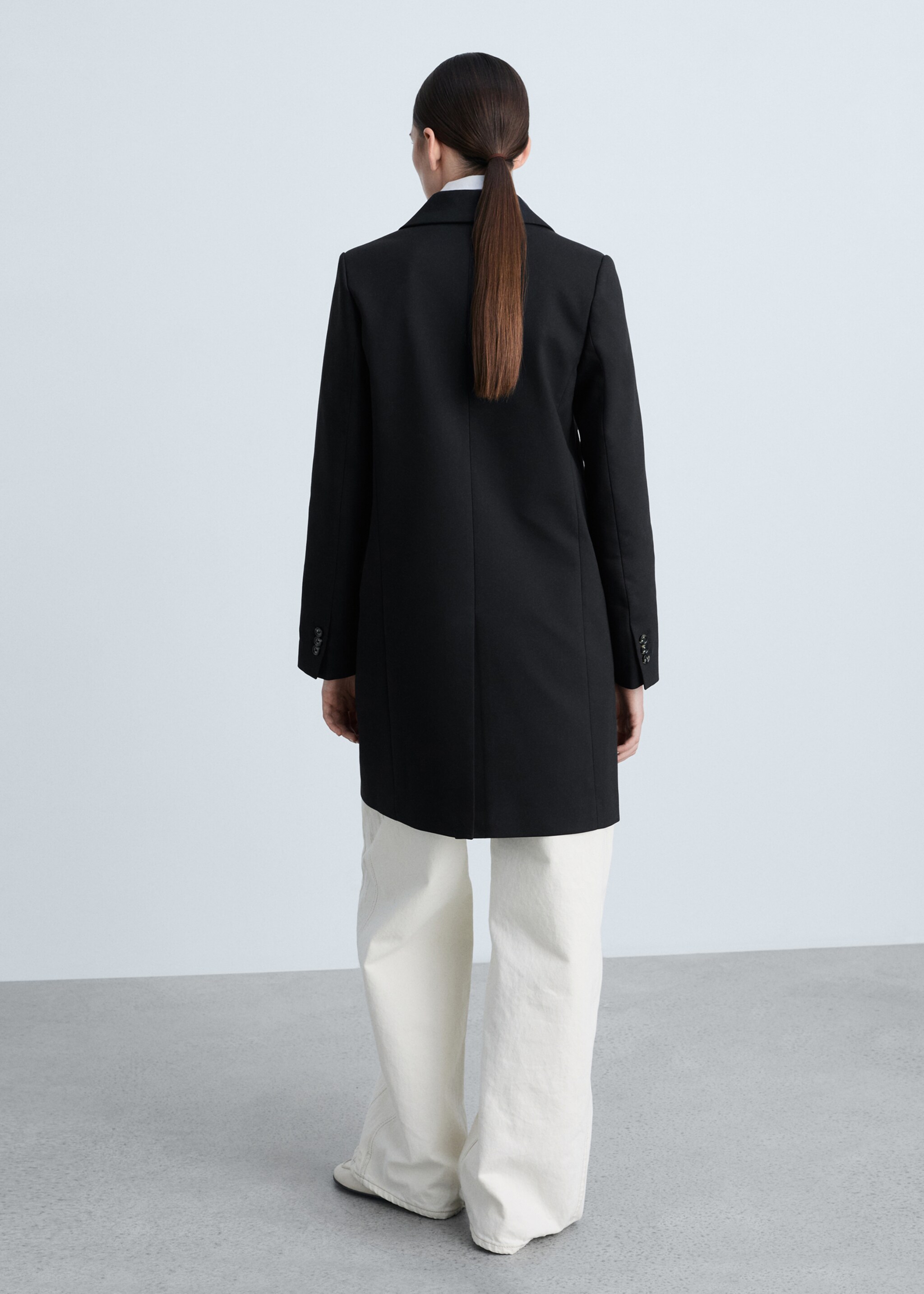 Cotton midi-coat with buttons - Reverse of the article, Black. Ref: 87084062-00.