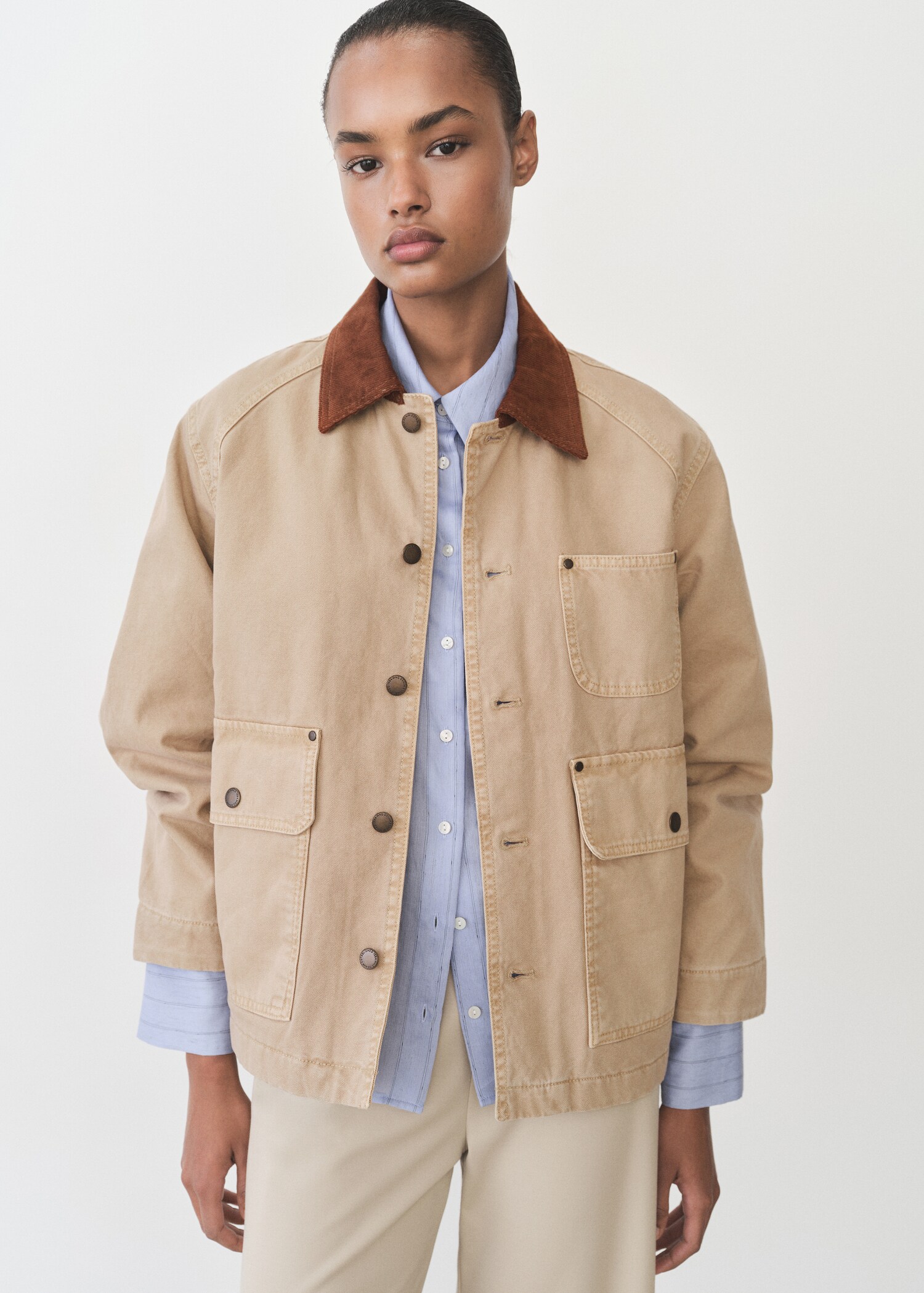 Denim parka with contrasting collar - Medium plane
