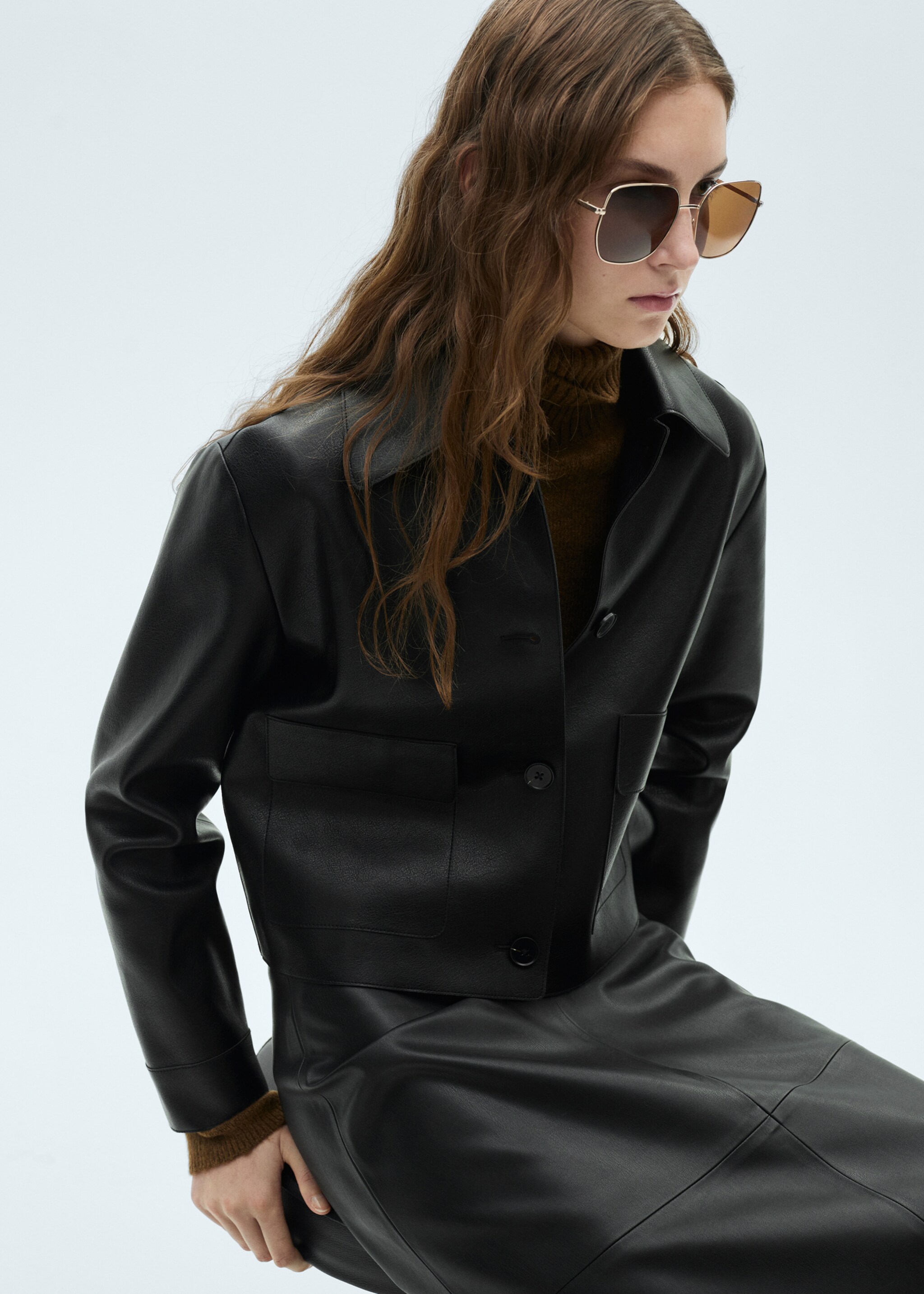 Faux-leather jacket with pockets - Details of the article 2, Black. Ref: 87084073-00.