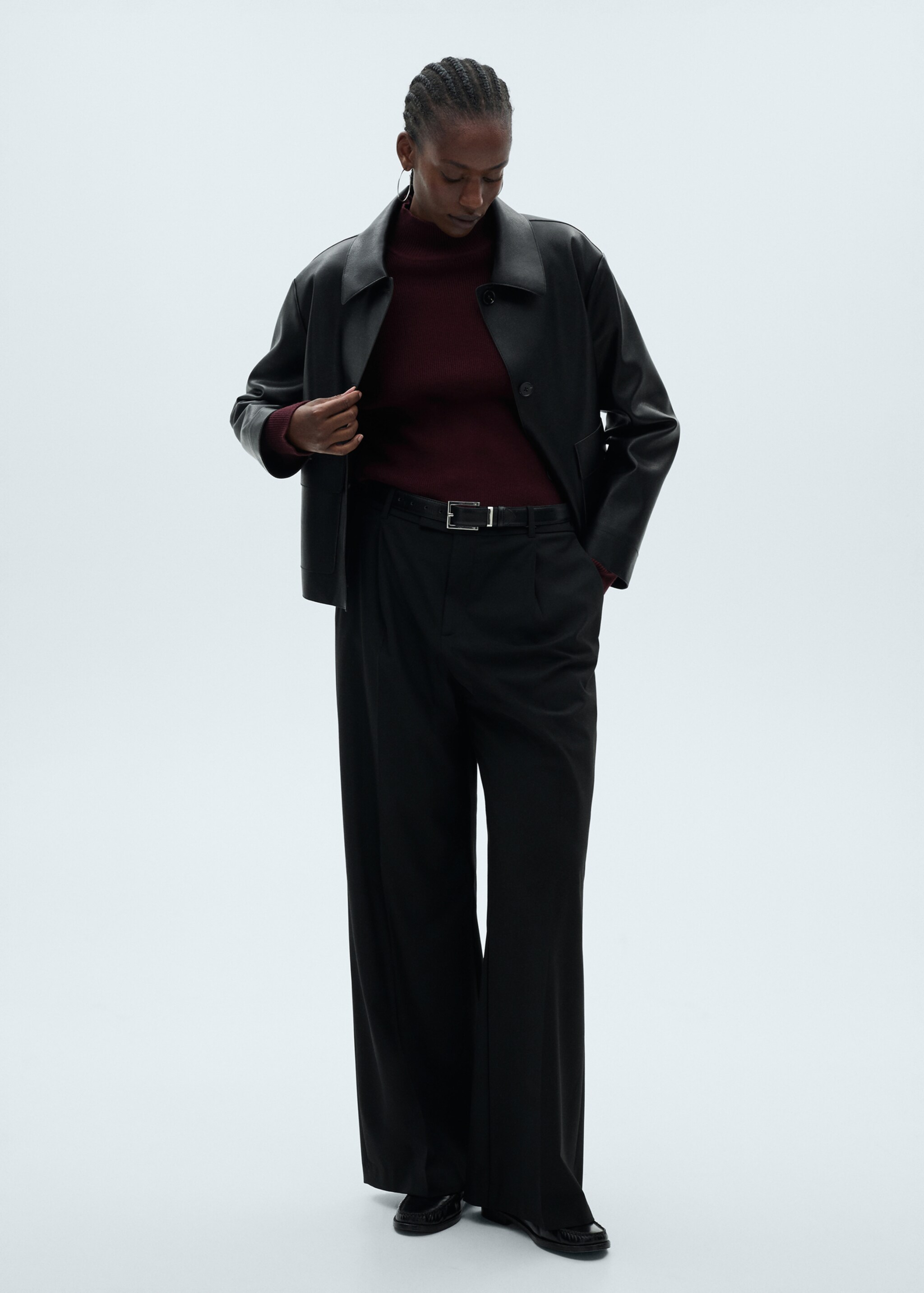 Faux-leather jacket with pockets - Details of the article 3, Black. Ref: 87084073-00.