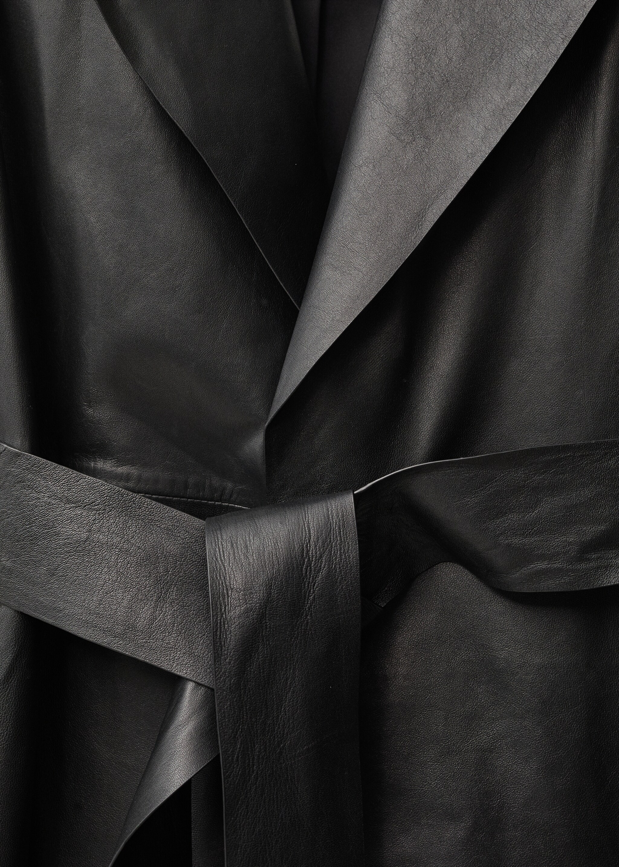 Leather trench coat with belt - Details of the article 8, Black. Ref: 87084074-00.