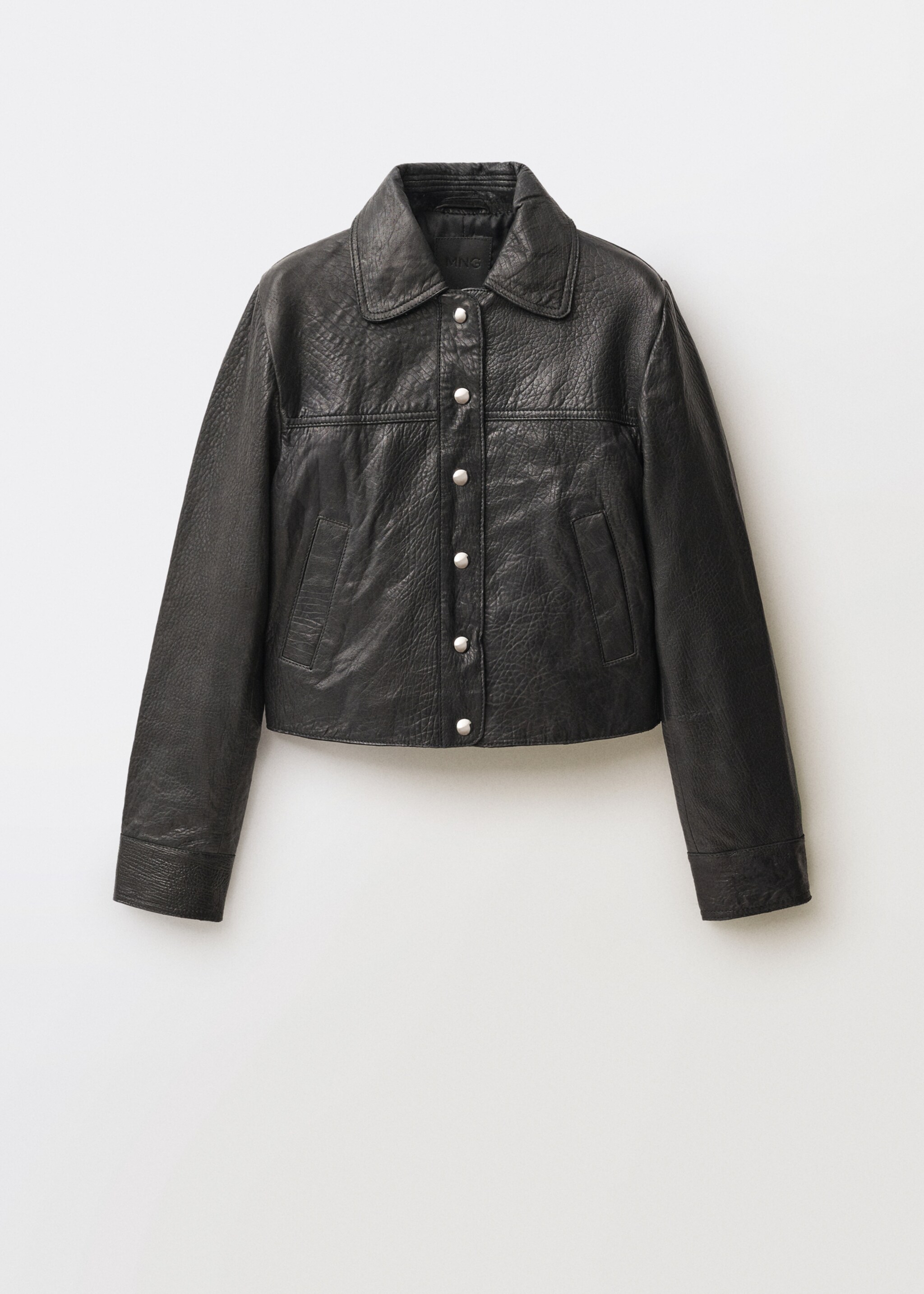 Lapels leather jacket - Article without model, Black. Ref: 87084075-00.