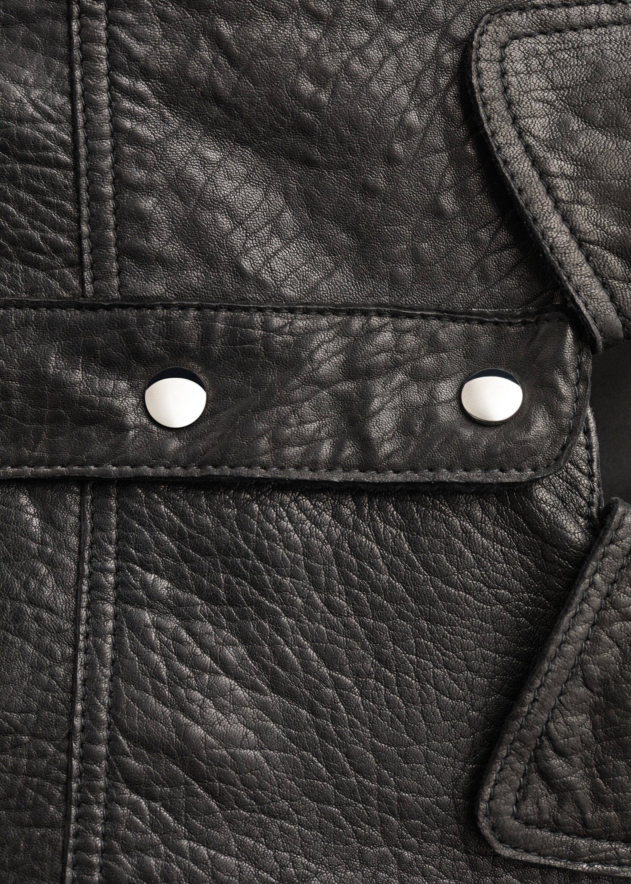 Lapels leather jacket - Details of the article 8, Black. Ref: 87084075-00.