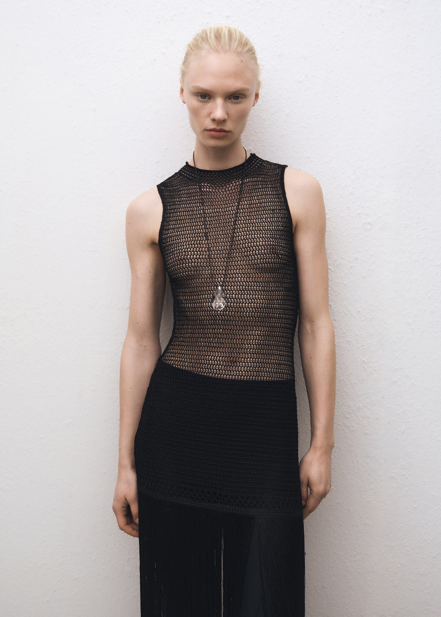 Openwork knit dress with fringes - Medium plane