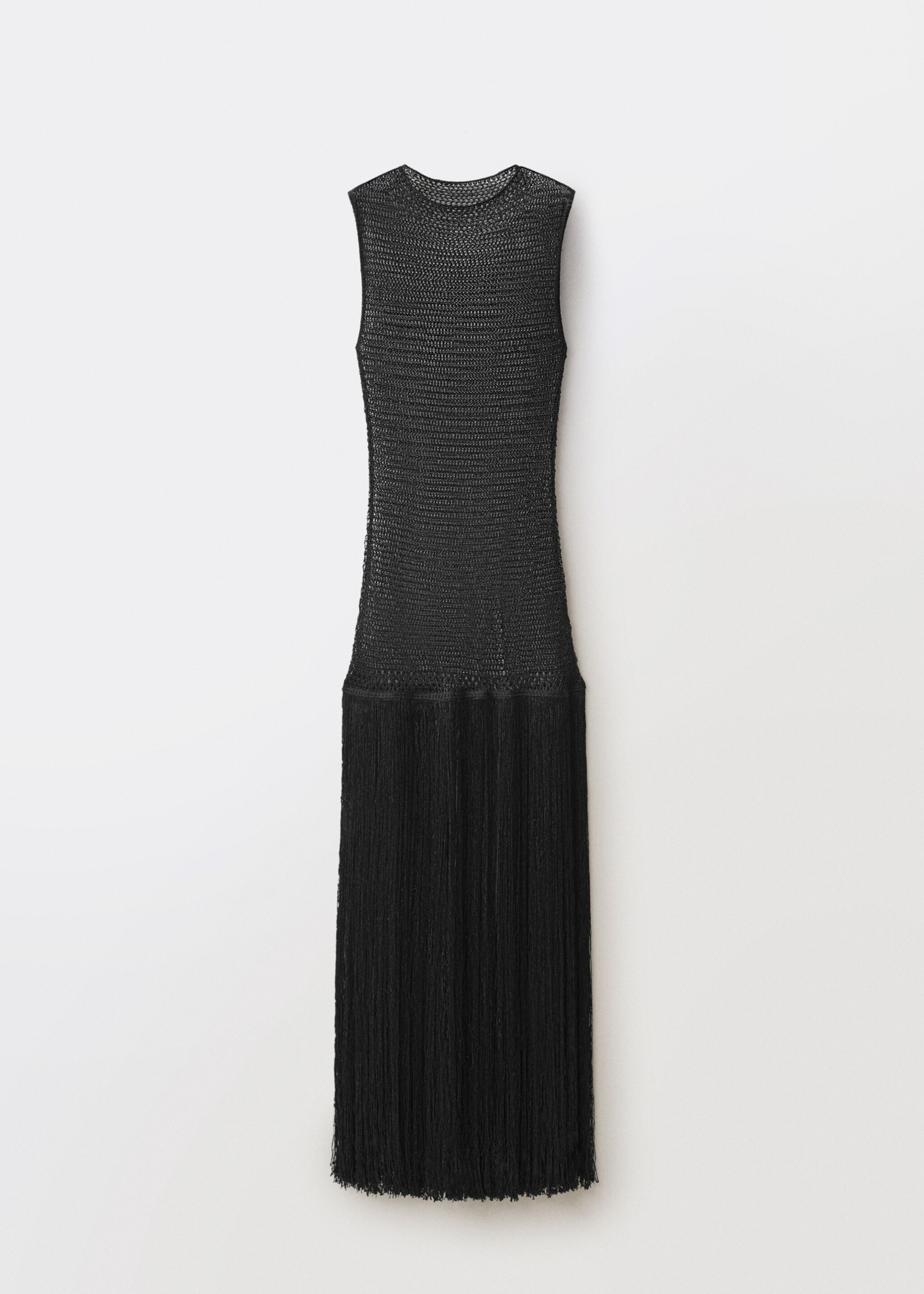 Openwork knit dress with fringes - Article without model, Black. Ref: 87084081-00.