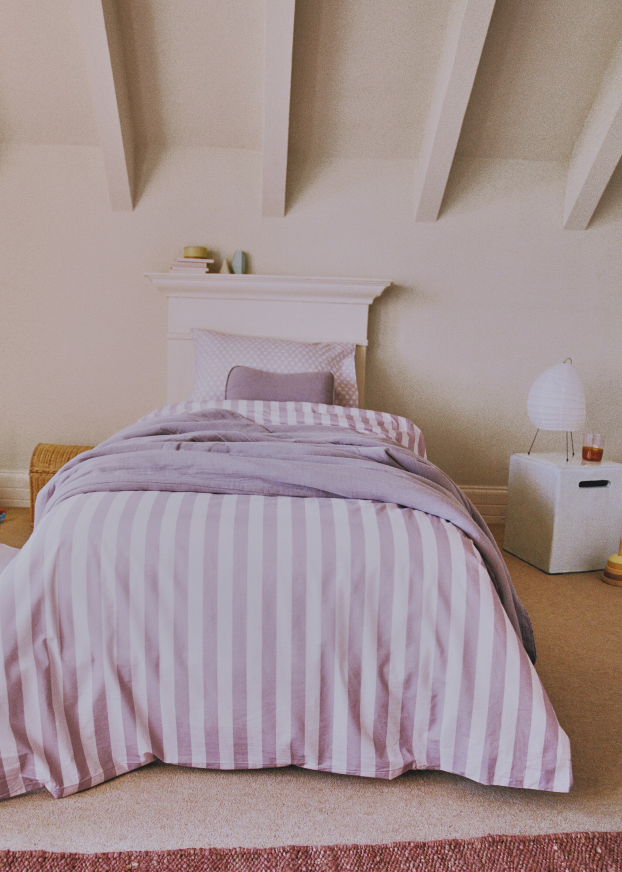 Grof gestreept dekbedovertrek van perkalkatoen voor kinderbed 90 cm - Detail van het artikel 6, Roze. Ref: 87084086-00.