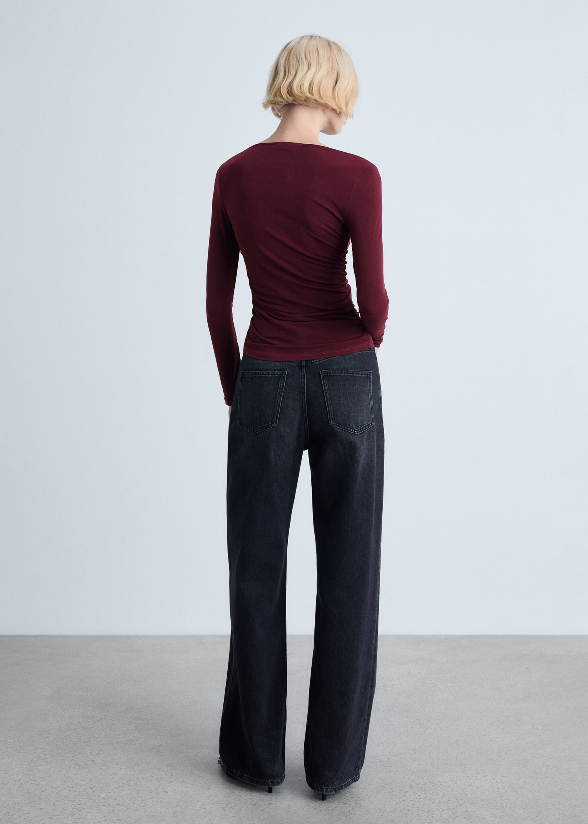 Draped fitted t-shirt - Reverse of the article, Wine. Ref: 87084091-00.