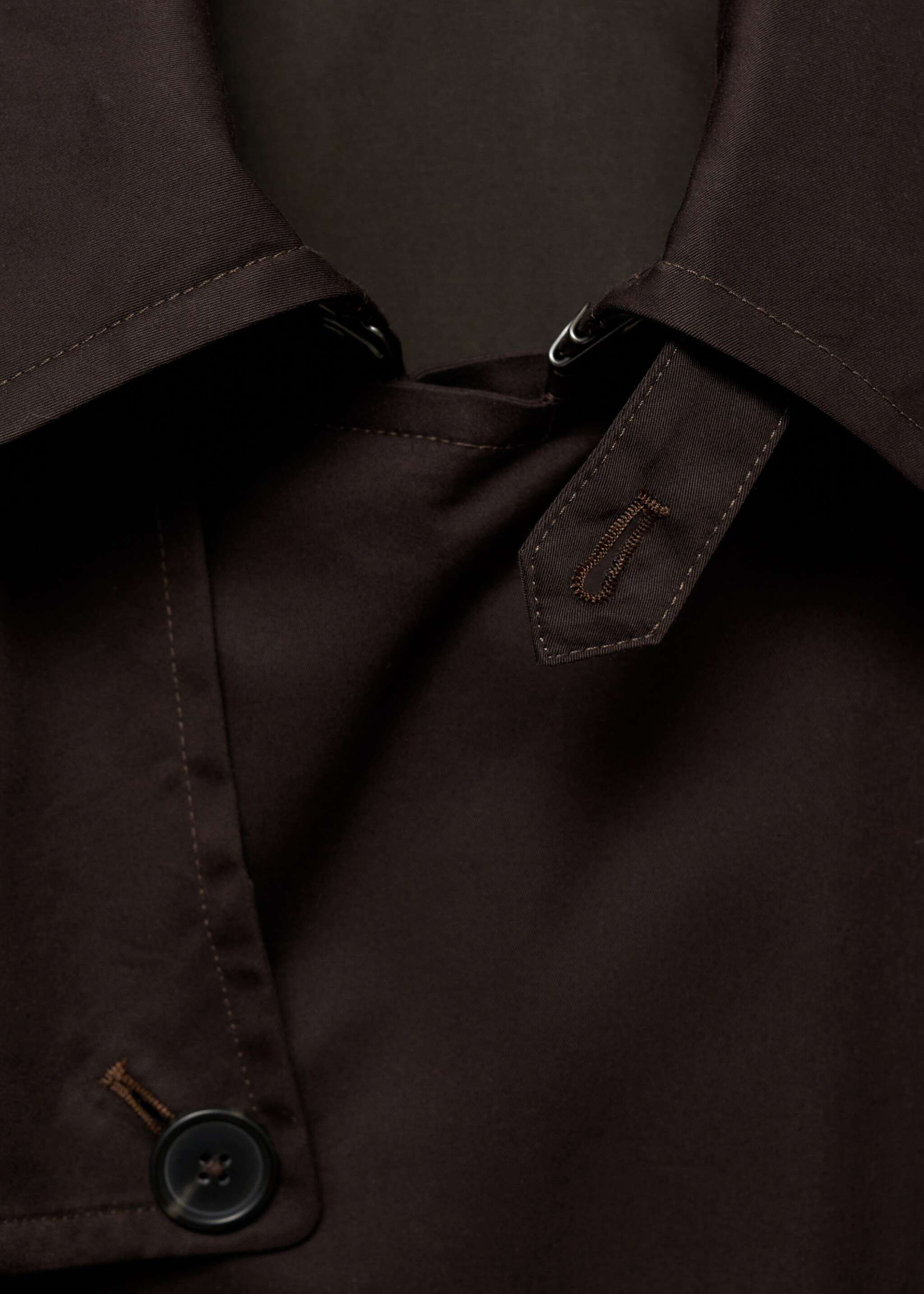 Water-repellent belted trench coat - Details of the article 8, Chocolate. Ref: 87084387-00.