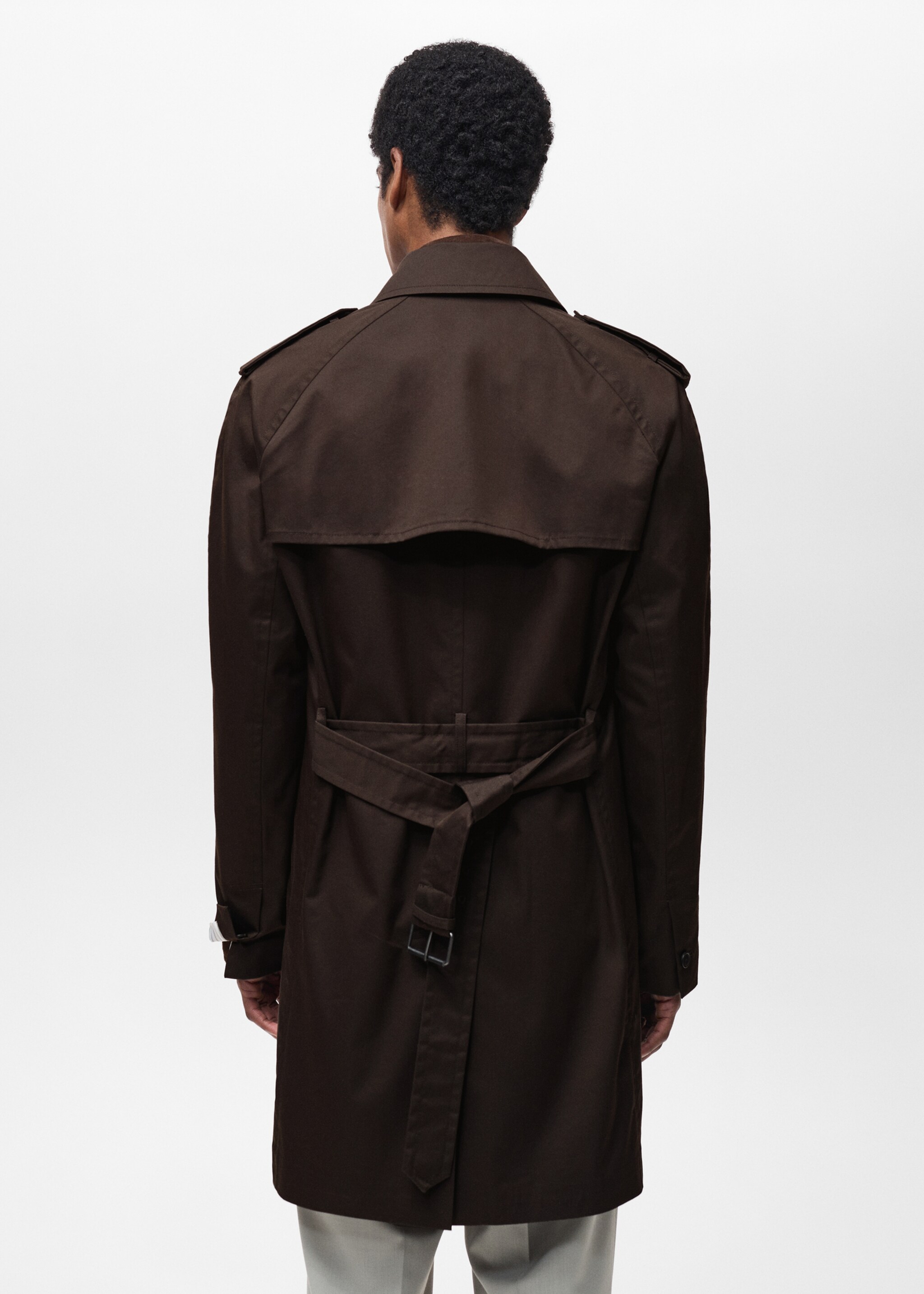 Water-repellent belted trench coat - Reverse of the article, Chocolate. Ref: 87084387-00.