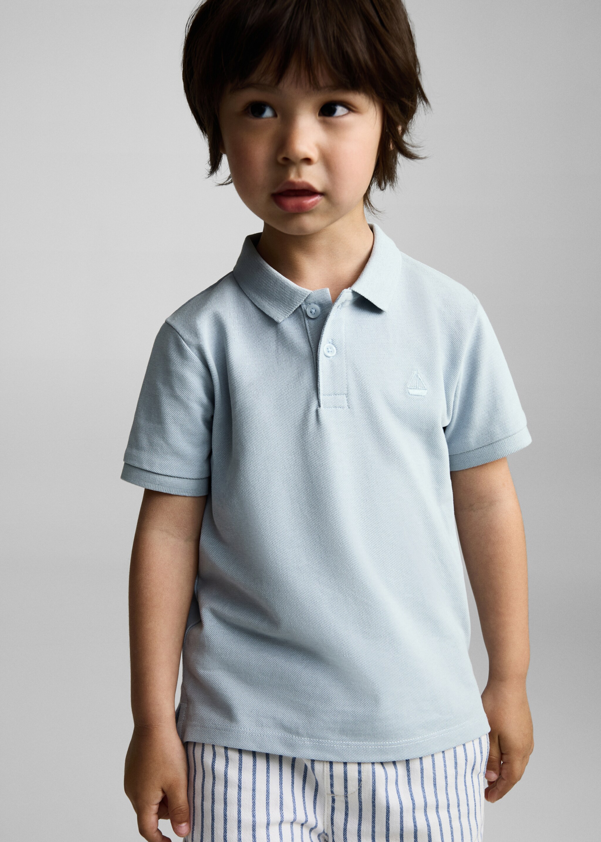 Polo maille manches courtes - Plan moyen, Bleu ciel. Ref: 87084390-00.