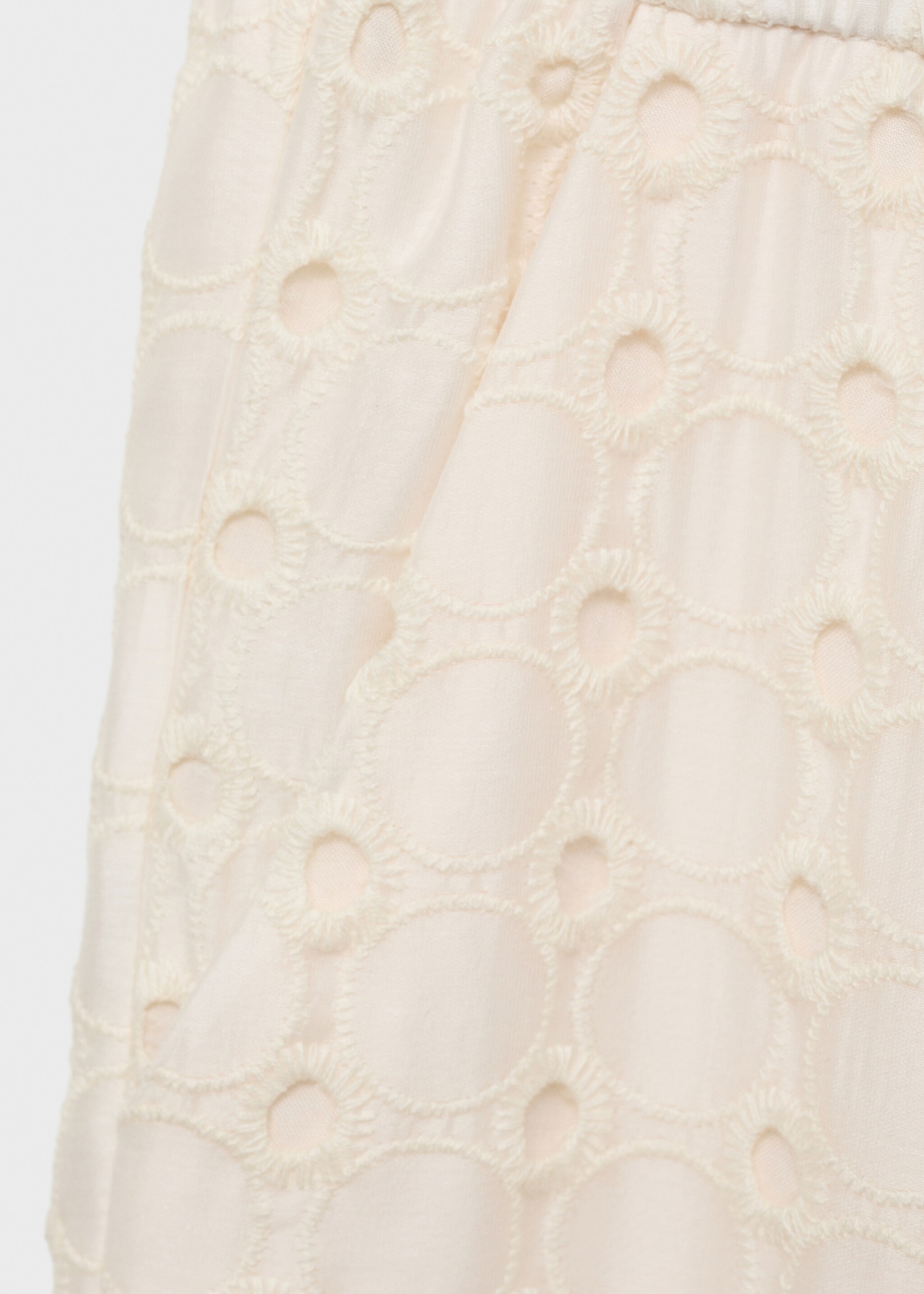 Swiss embroidered culotte trousers - Details of the article 8, Ecru. Ref: 87084393-00.