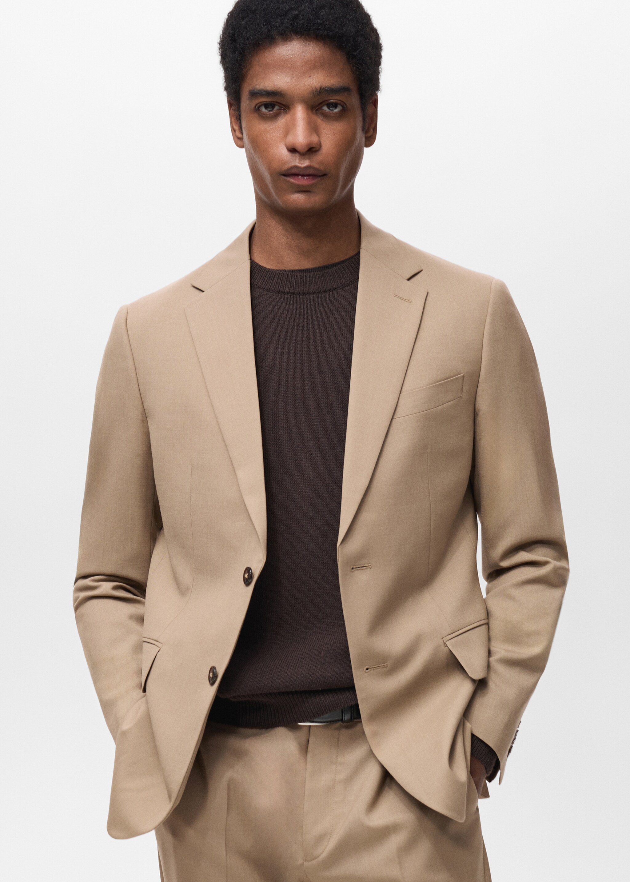 Turin 100% virgin wool suit jacket - Medium plane, Beige. Ref: 87084396-00.