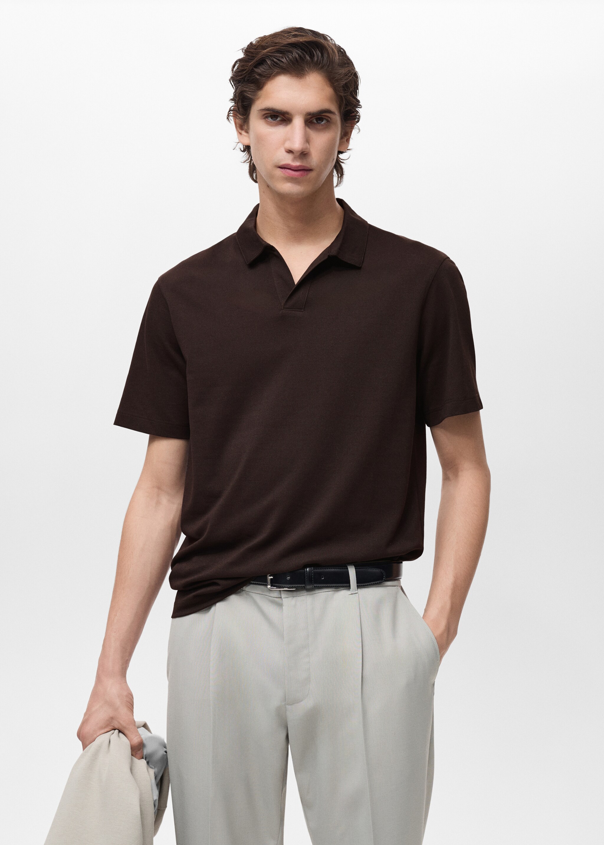 Slim Fit-Poloshirt aus Baumwoll-Piqué - Mittlere Ansicht, Schokolade. Ref: 87084409-00.