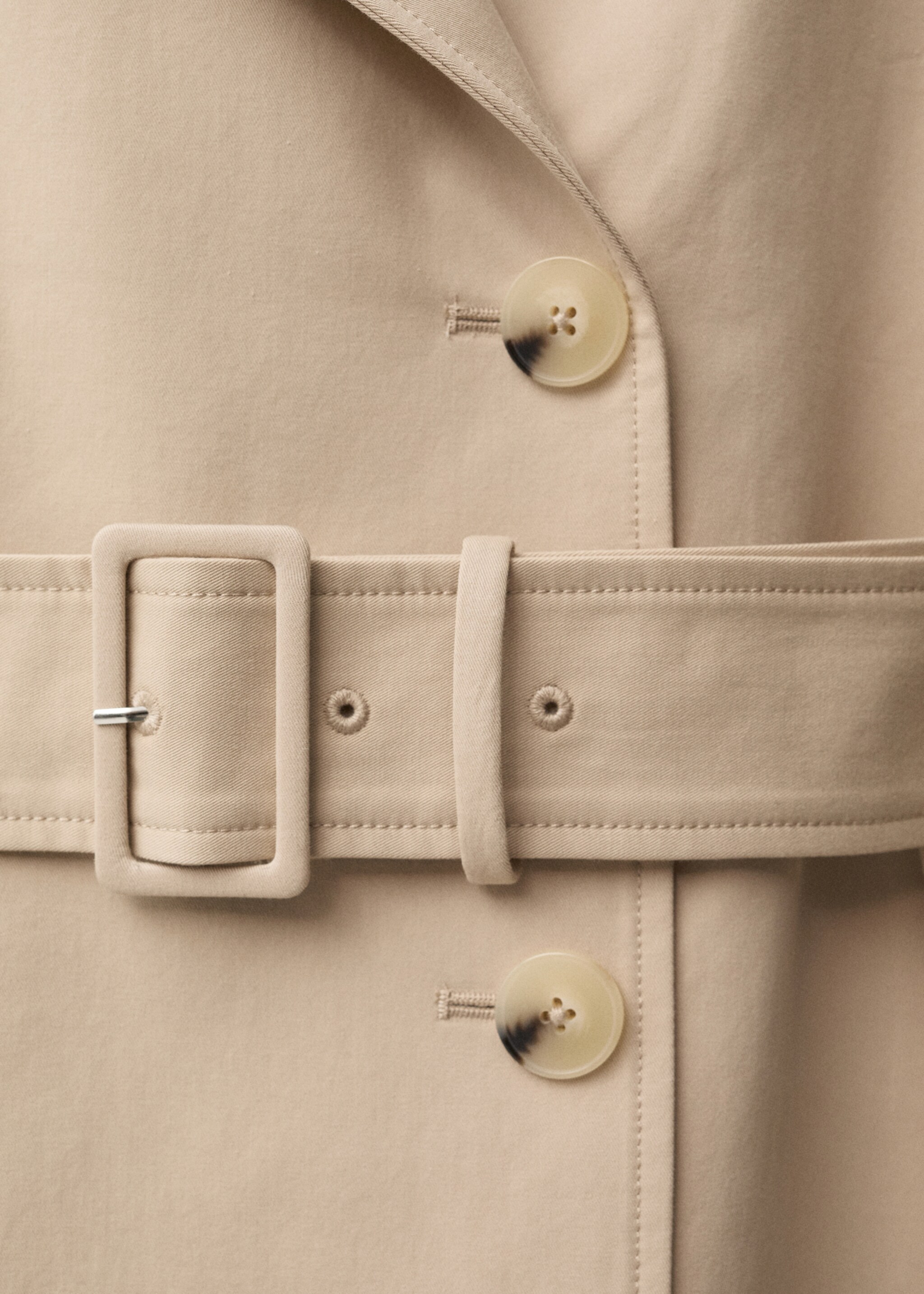 Bavlněný trenčkot s překříženým zapínáním na knoflíky - Detail zboží 8, Béžová. Ref: 87084415-00.