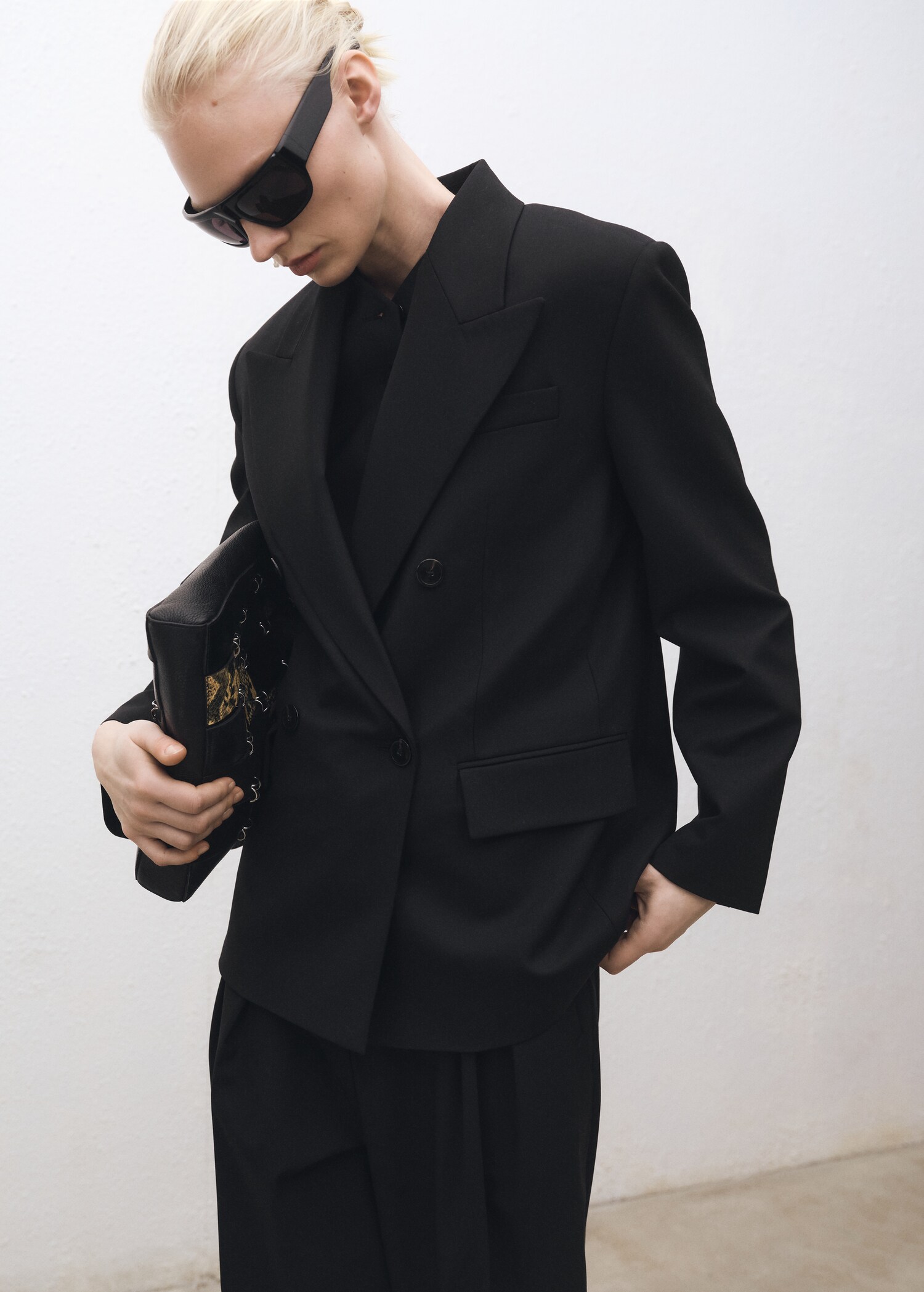 Wide leg wool-blend suit trousers - Details of the article 1