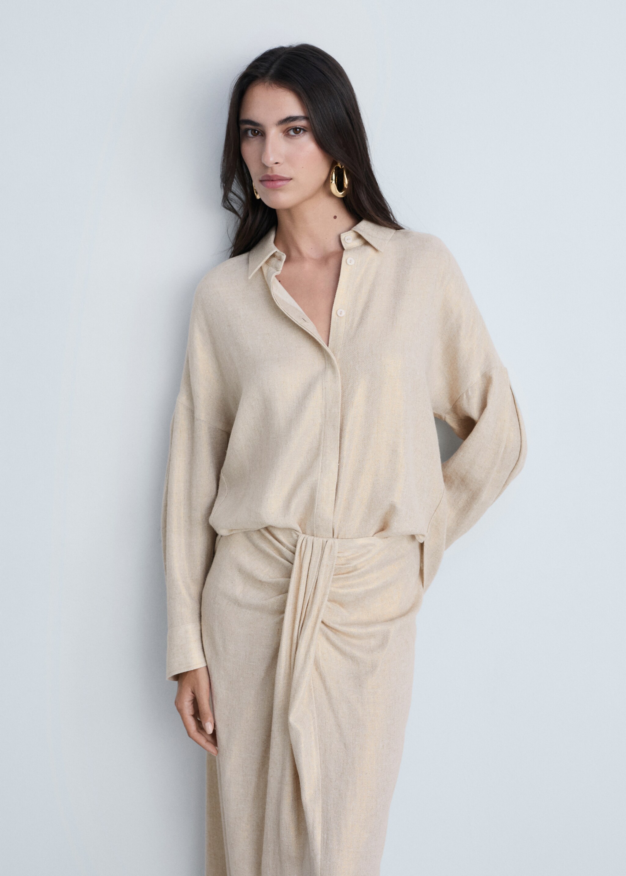 Regular linen-blend shirt - Medium plane, Gold. Ref: 87084783-00.