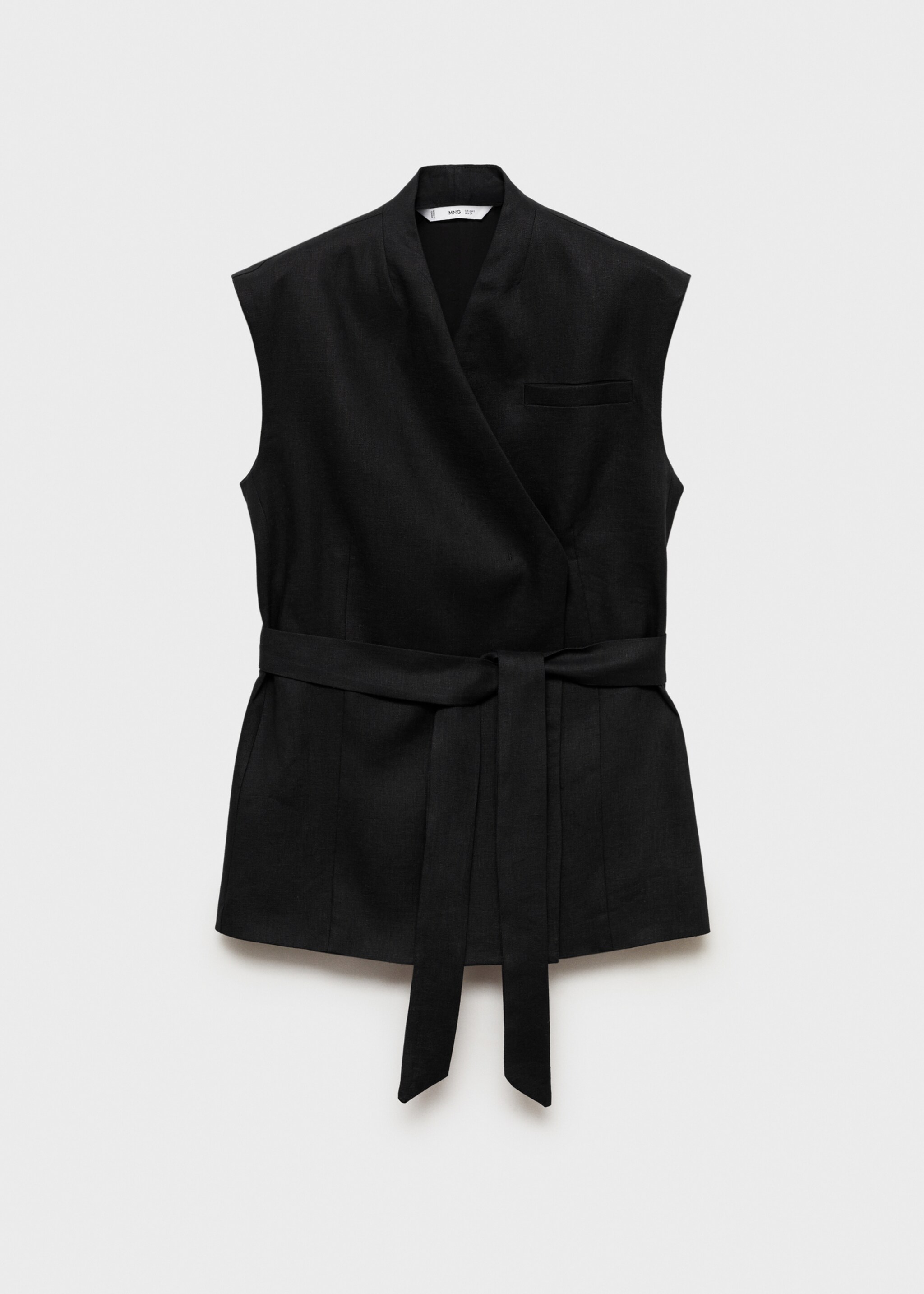 Linen waistcoat with belt - Article without model, Black. Ref: 87084785-00.