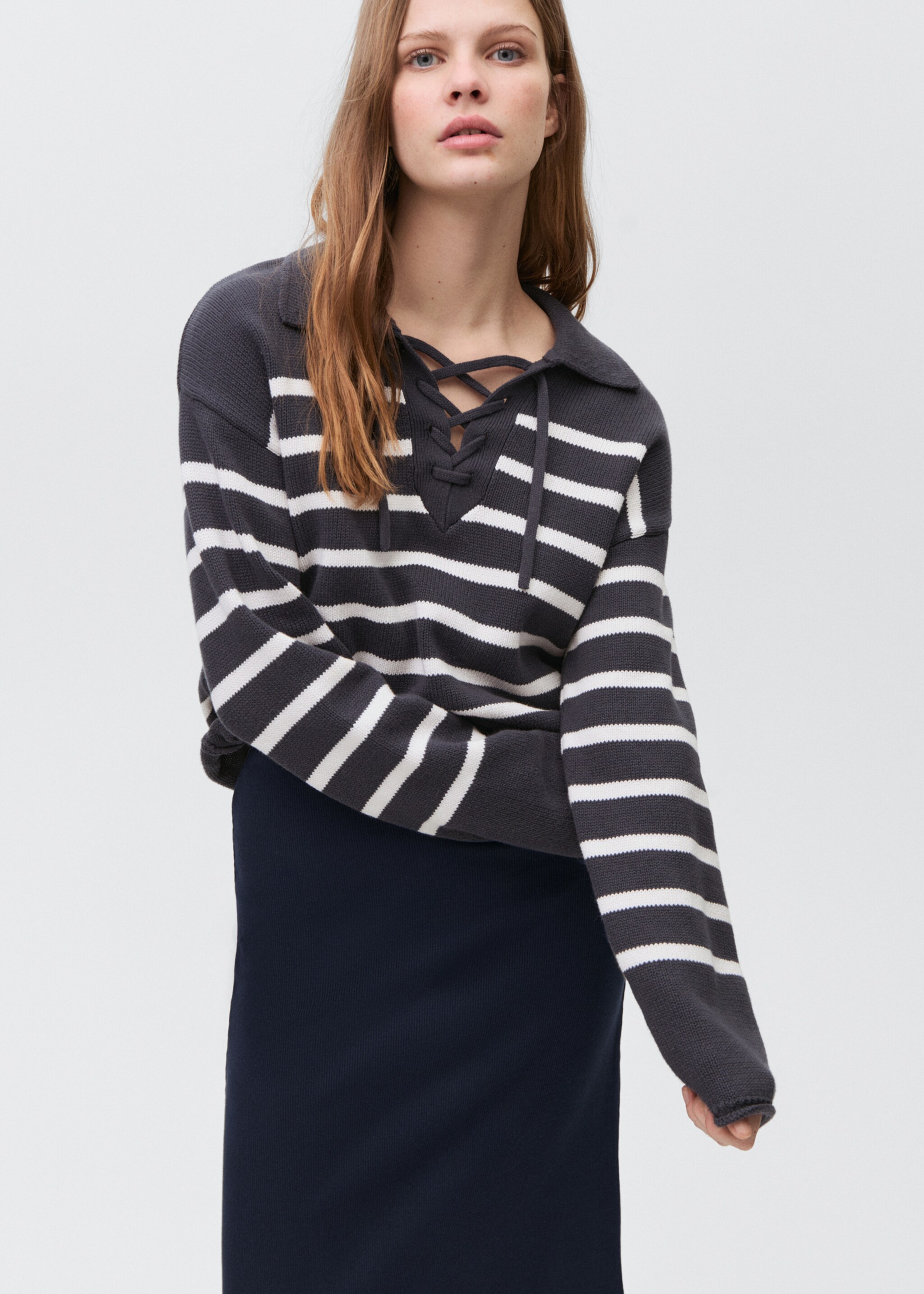 Falda larga abertura lateral - Detalle del artículo 1, Azul marino oscuro. Ref: 87084788-00.