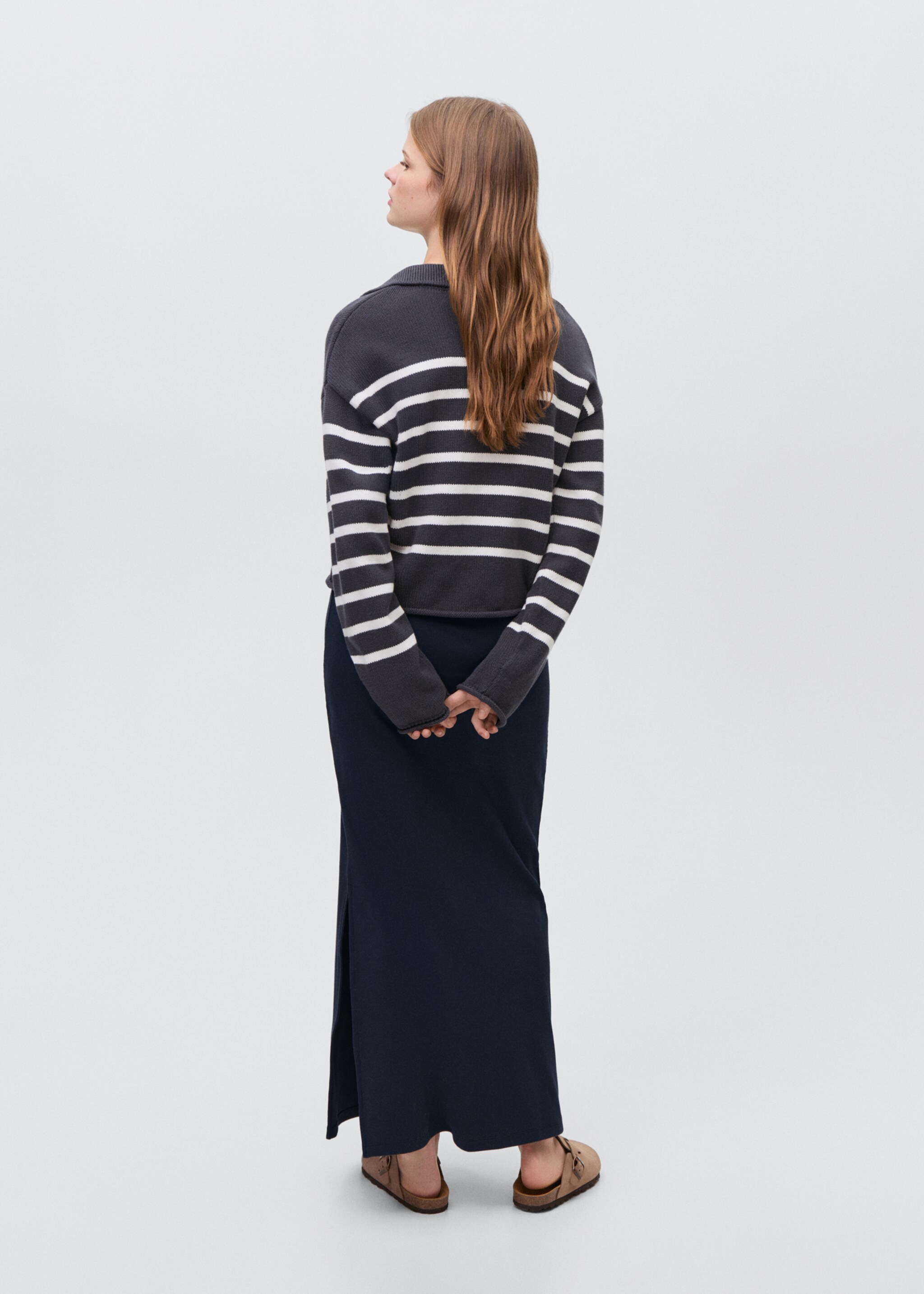 Falda larga abertura lateral - Reverso del artículo, Azul marino oscuro. Ref: 87084788-00.