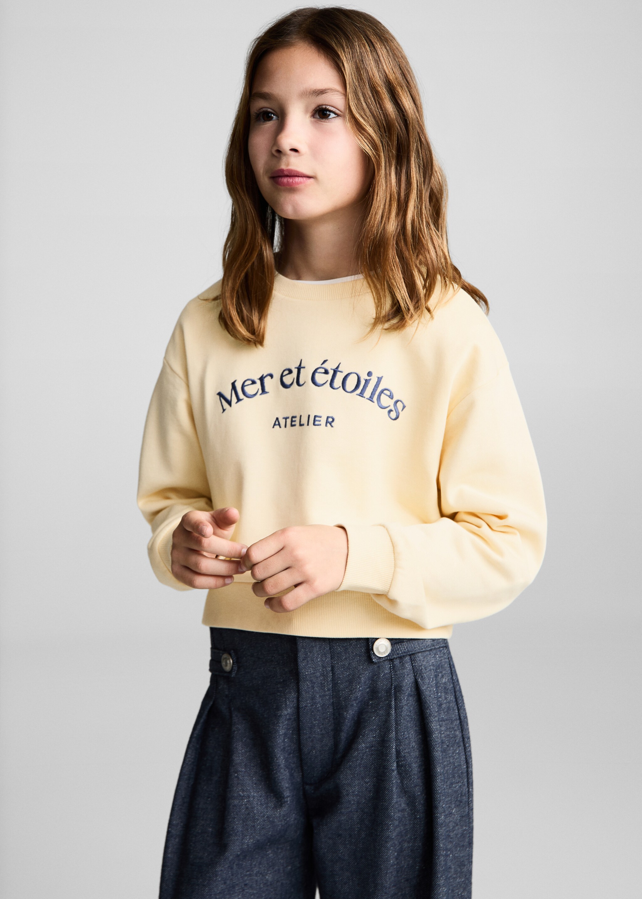 Sweater coton message - Plan moyen, Jaune. Ref: 87084792-00.