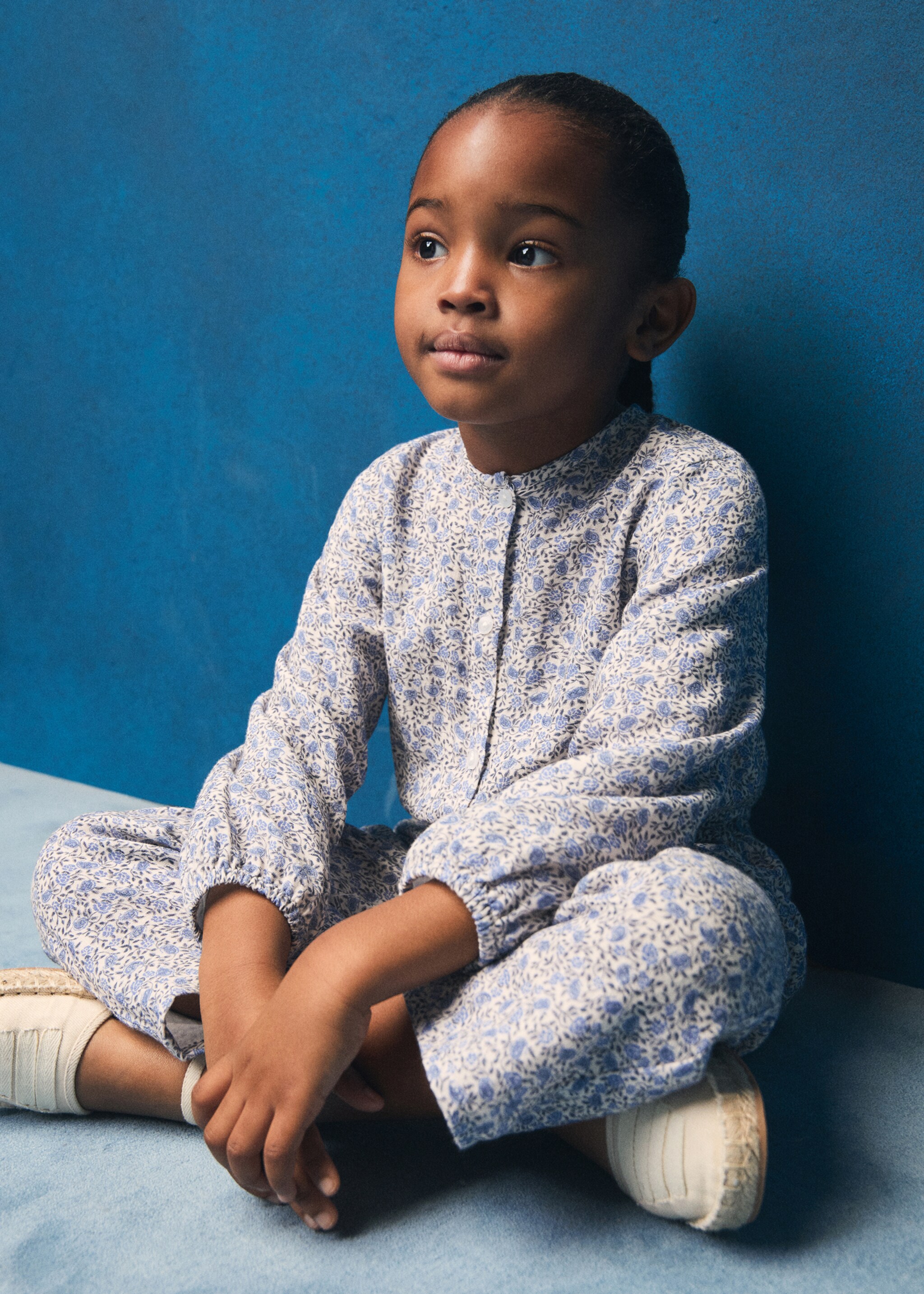 Floral-print cotton jumpsuit - Details of the article 5, Indigo Blue. Ref: 87084798-00.