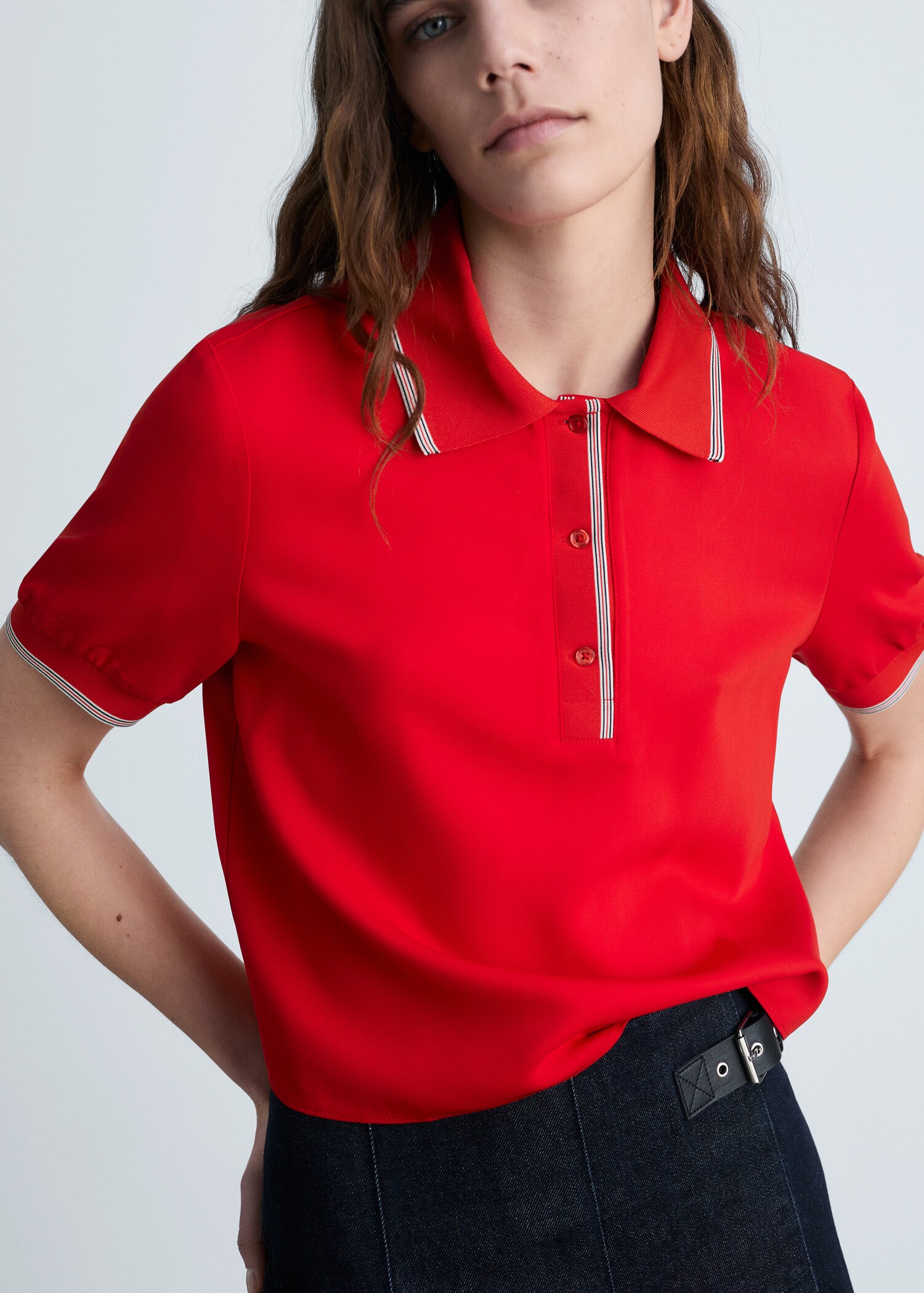 Cropped polo shirt with contrasting trim - Medium plane