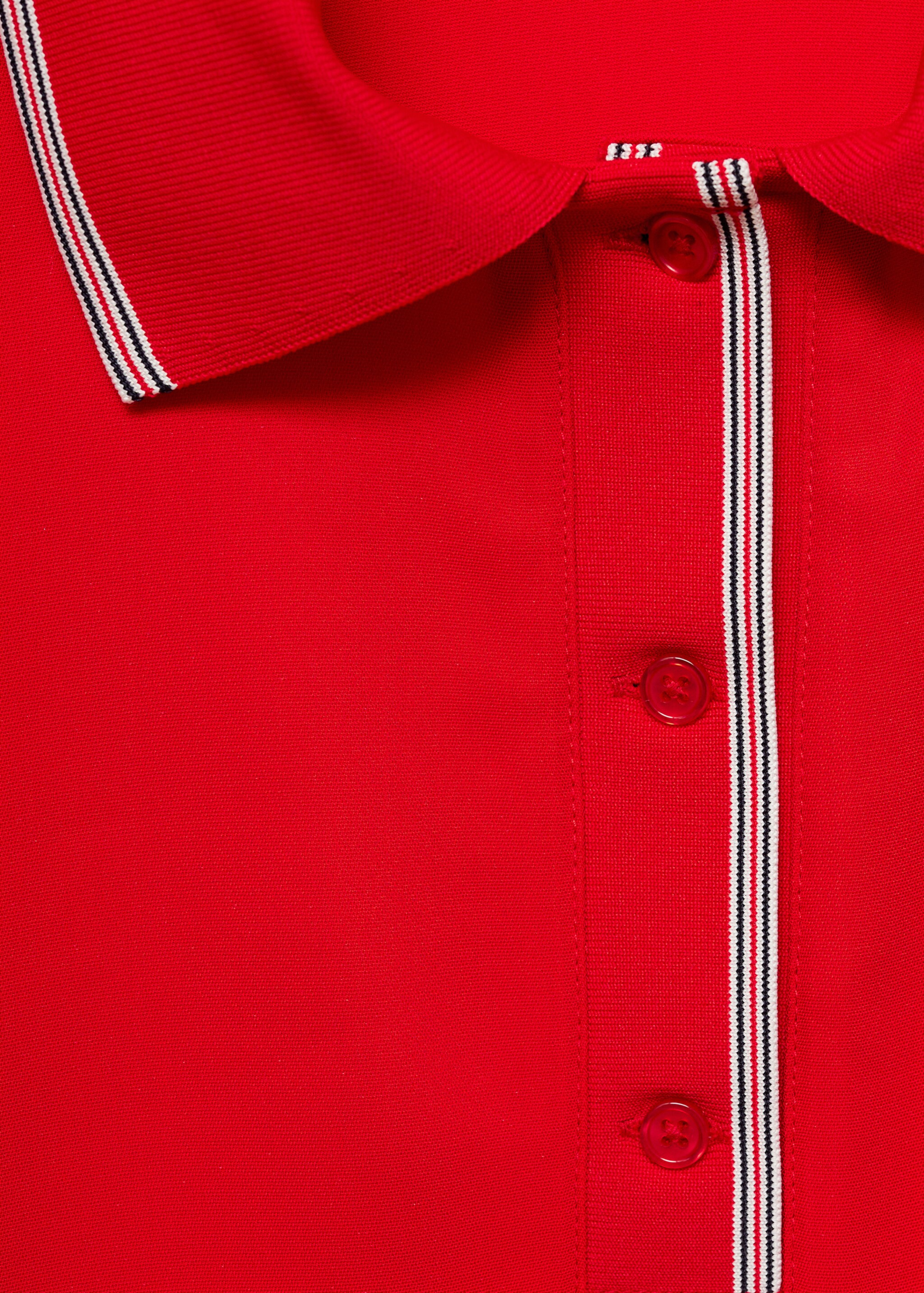 Cropped polo shirt with contrasting trim - Details of the article 8, Red. Ref: 87084799-00.