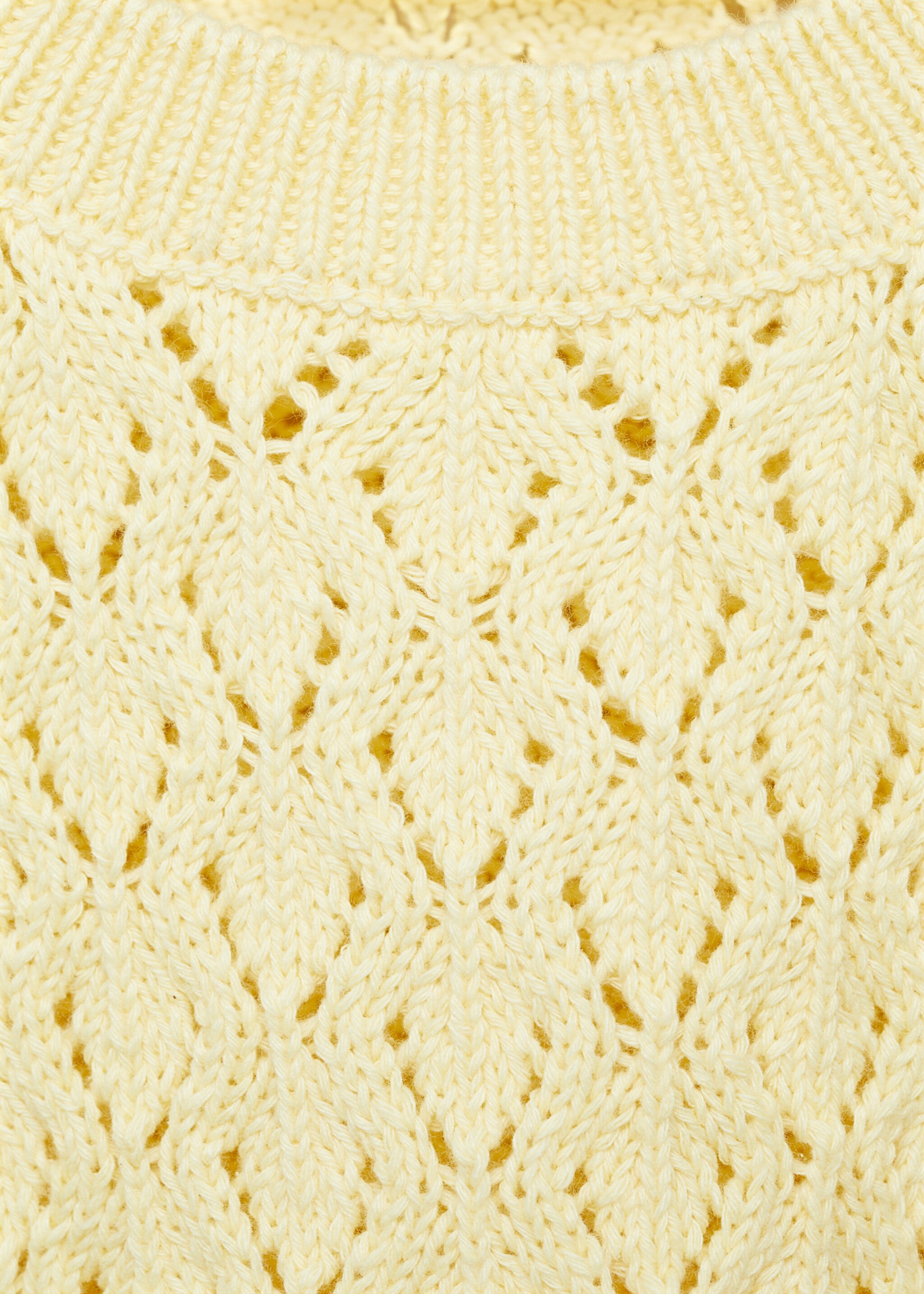 Knitted gilet with openwork details - Details of the article 8, Pastel Yellow. Ref: 87084804-00.