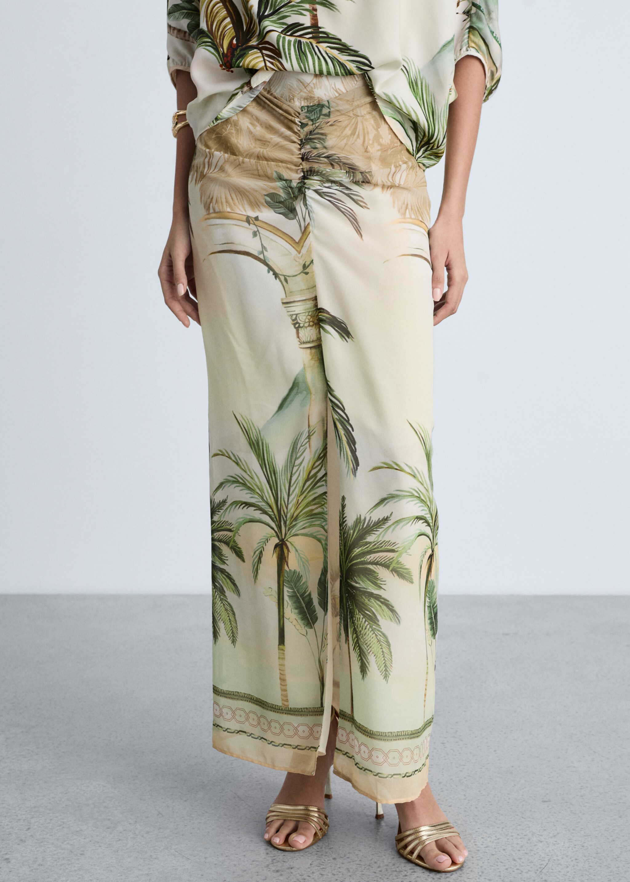 Tropical-print straight skirt - Medium plane, Ecru. Ref: 87084807-00.