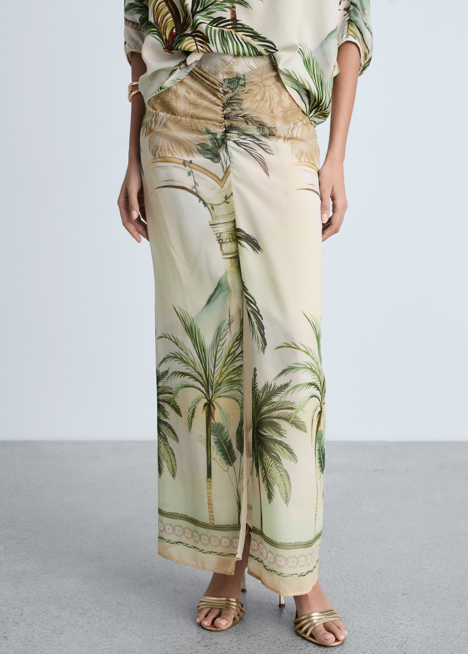 Tropical-print straight skirt - Medium plane