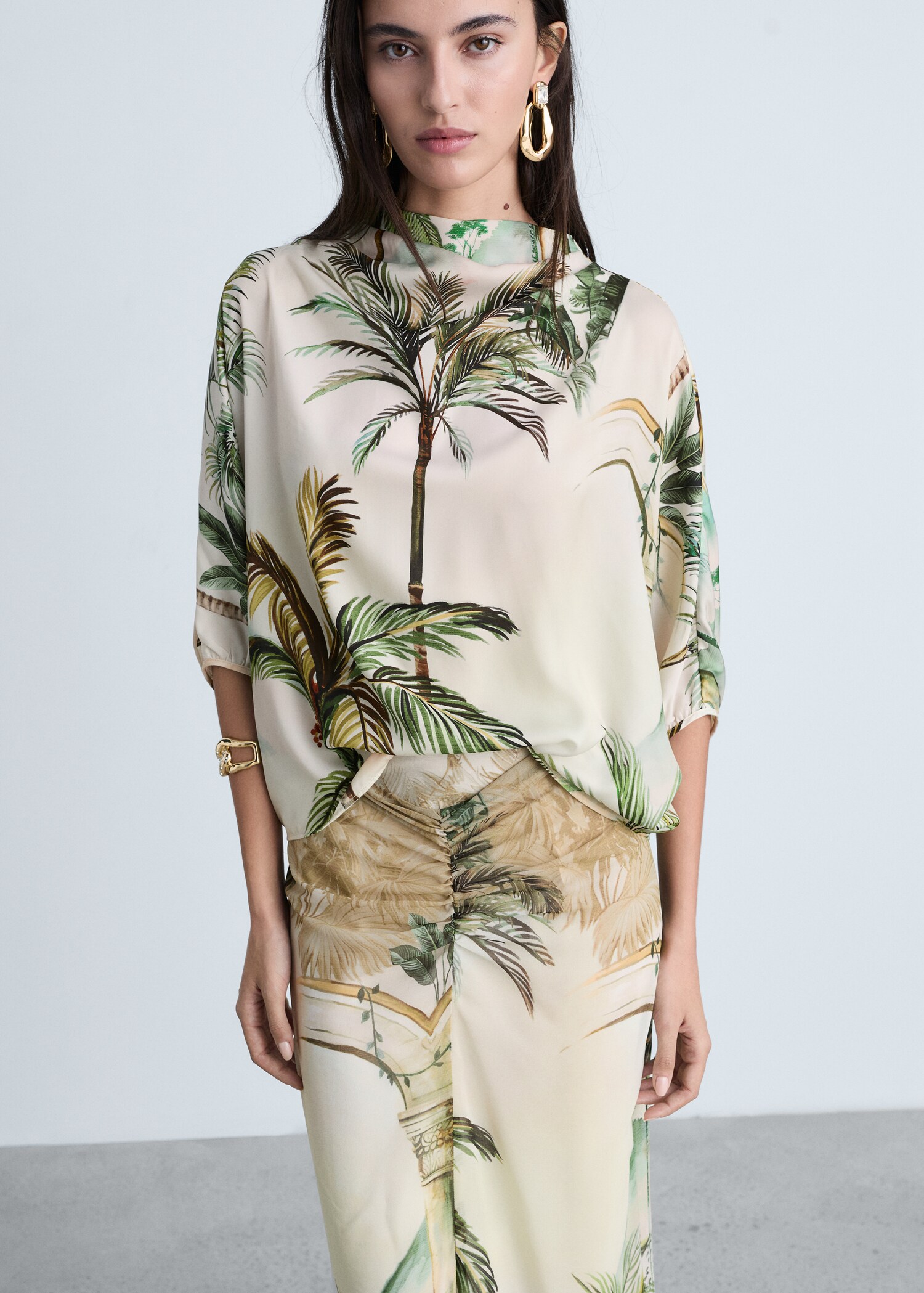Tropical-print straight skirt - Details of the article 1