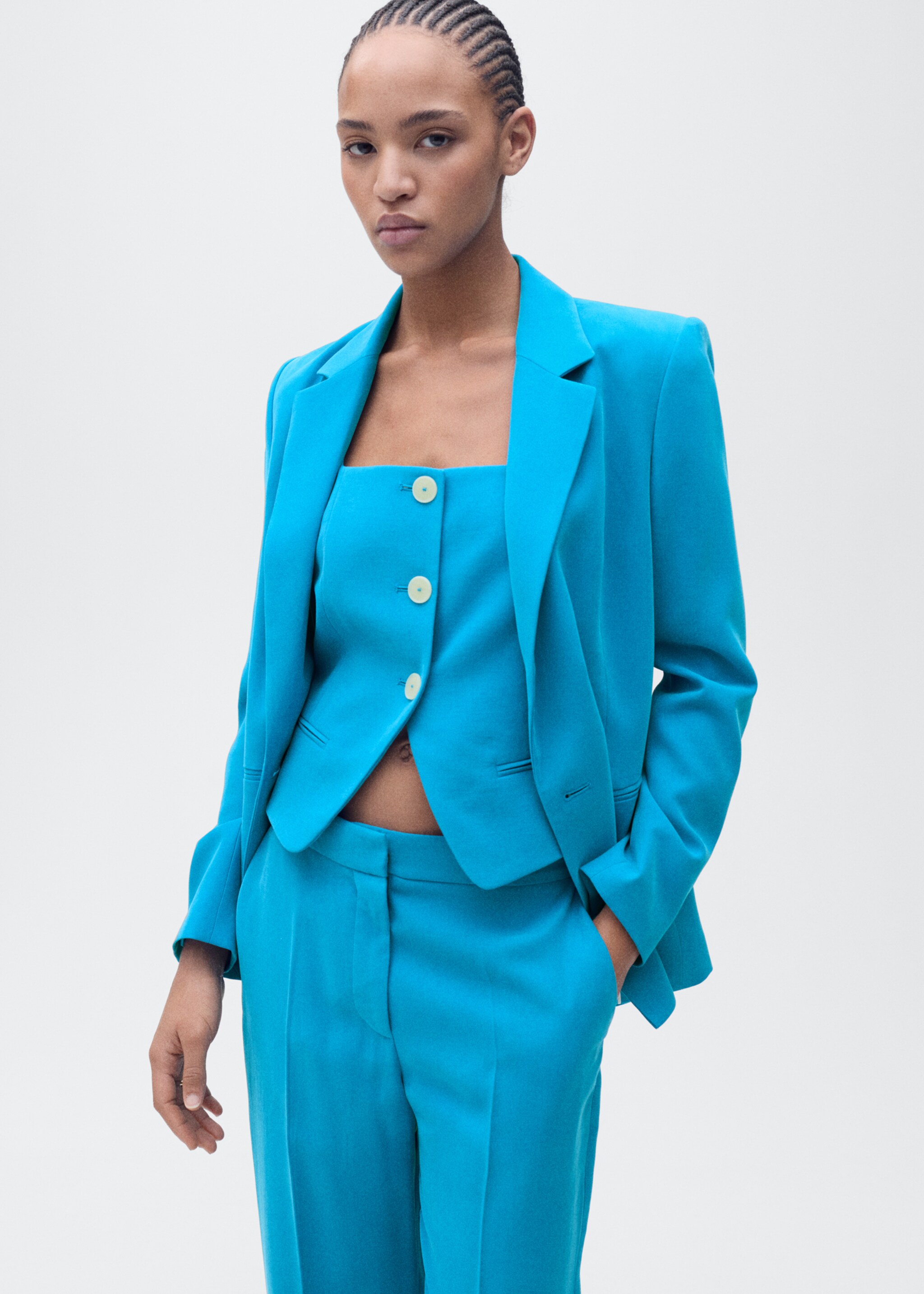 Straight suit trousers - Details of the article 1, Blue. Ref: 87085735-00.