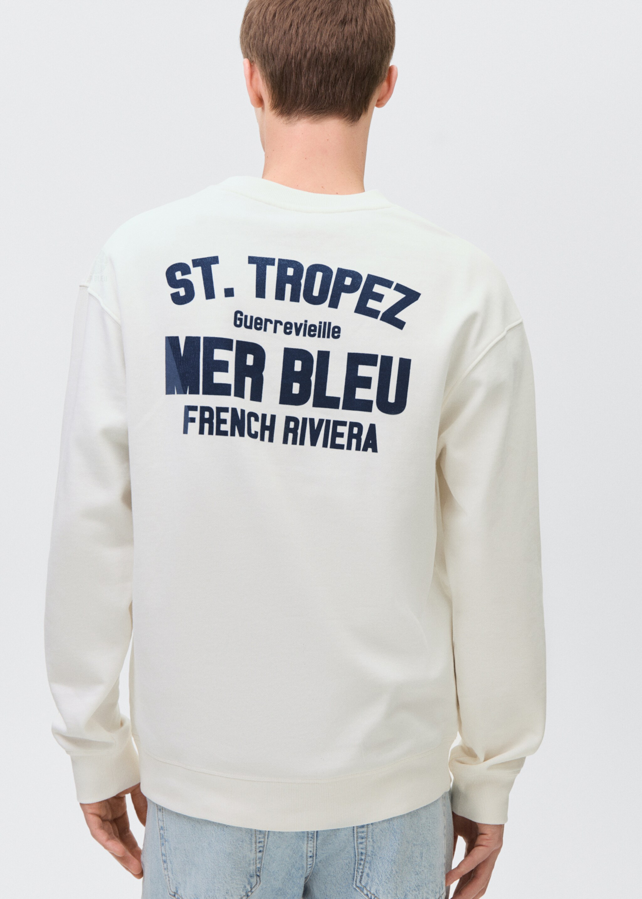 Bavlněná mikina s nápisem - Zadní strana zboží, Šedobílá. Ref: 87085736-00.