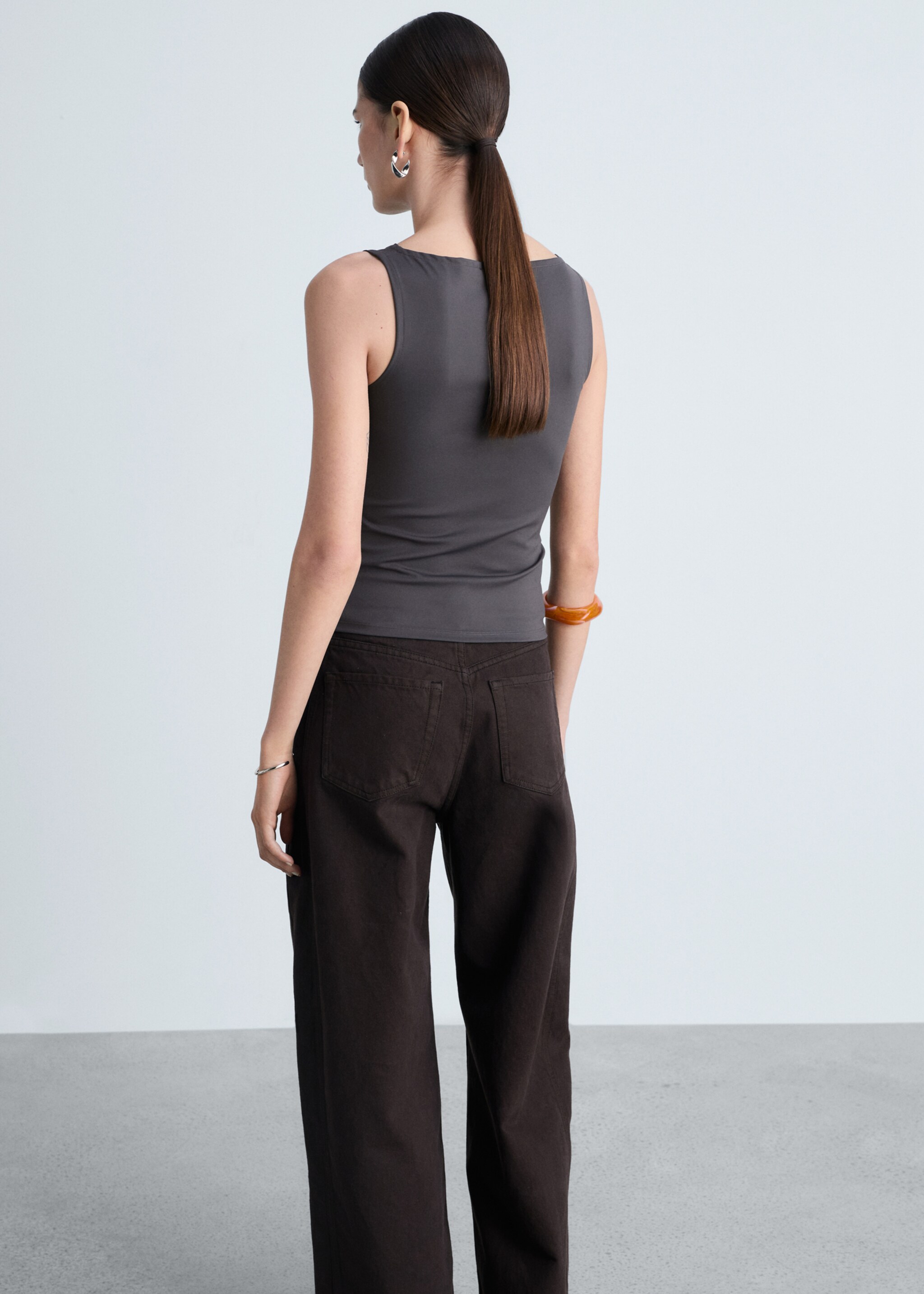 Boat neck strapless top - Reverse of the article, Grey. Ref: 87085746-00.