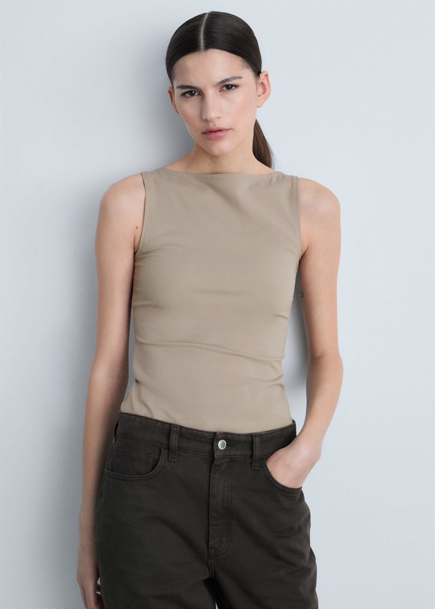 Boat neck strapless top - Medium plane