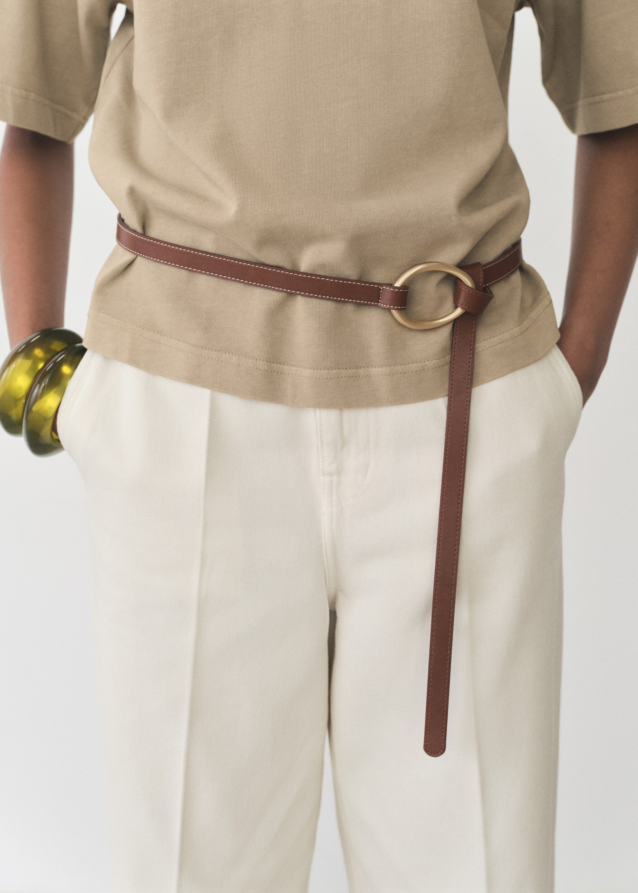 Oversized cotton t-shirt - Details of the article 1, Khaki. Ref: 87085756-00.