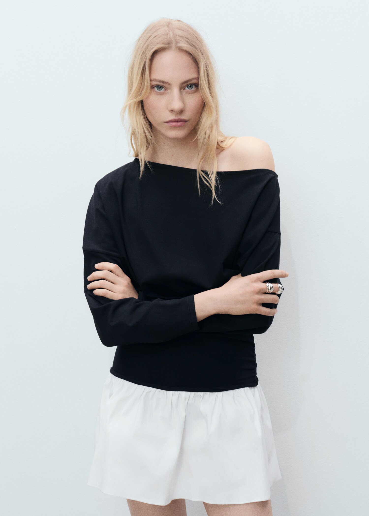 Short combined fabric draped dress - Medium plane