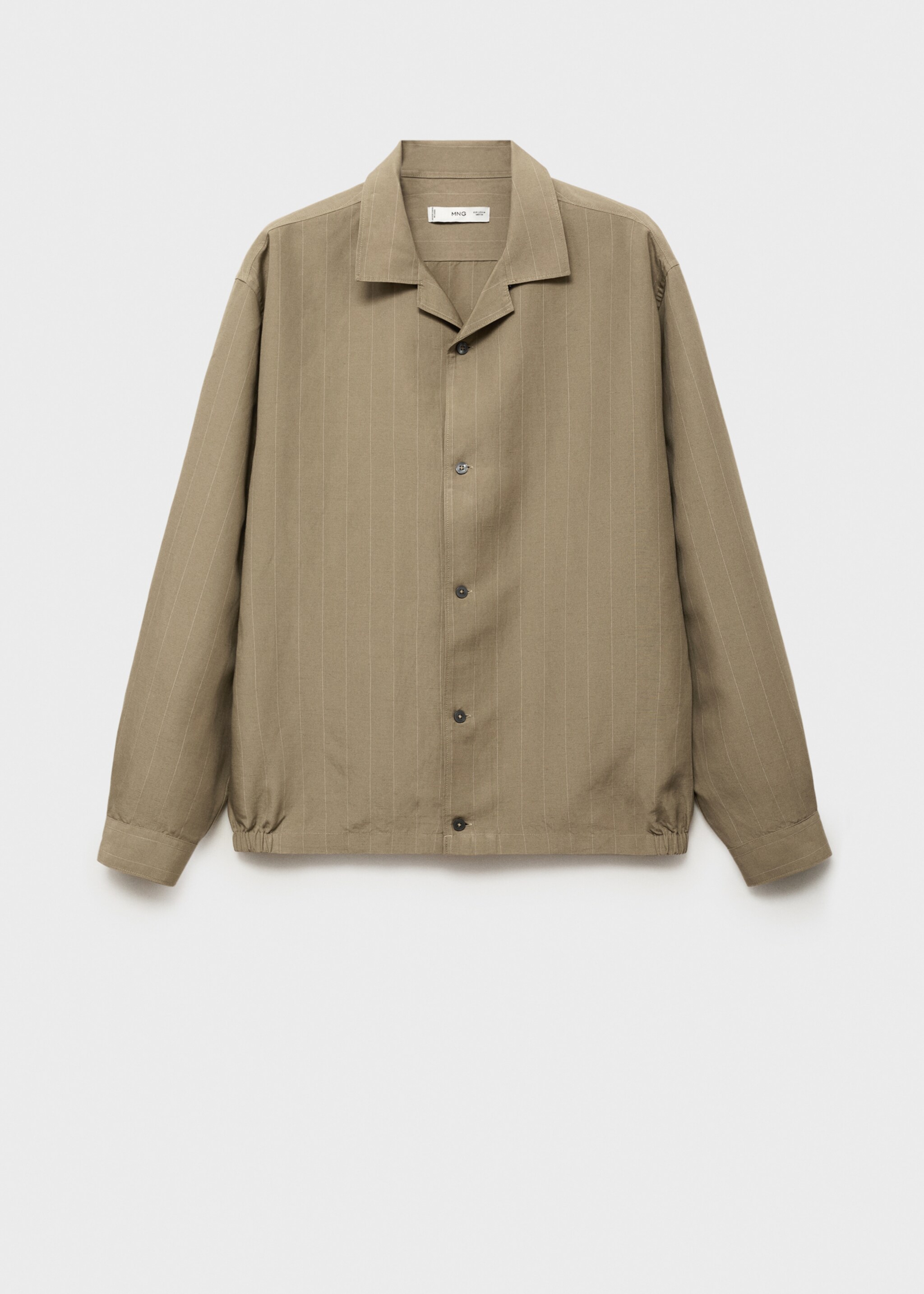 Linen-blend pinstripe overshirt - Article without model, Khaki. Ref: 87085928-00.