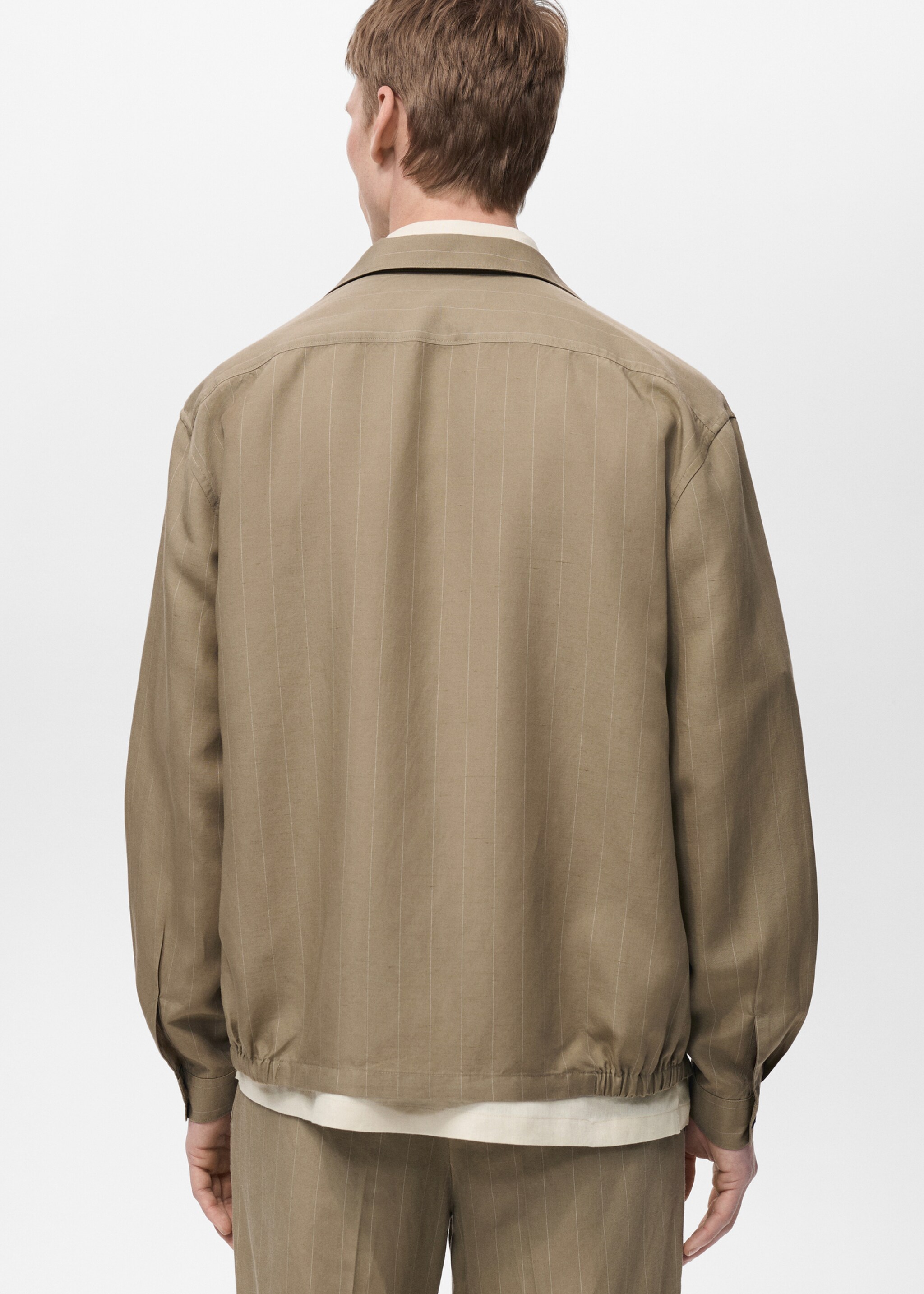 Linen-blend pinstripe overshirt - Reverse of the article, Khaki. Ref: 87085928-00.