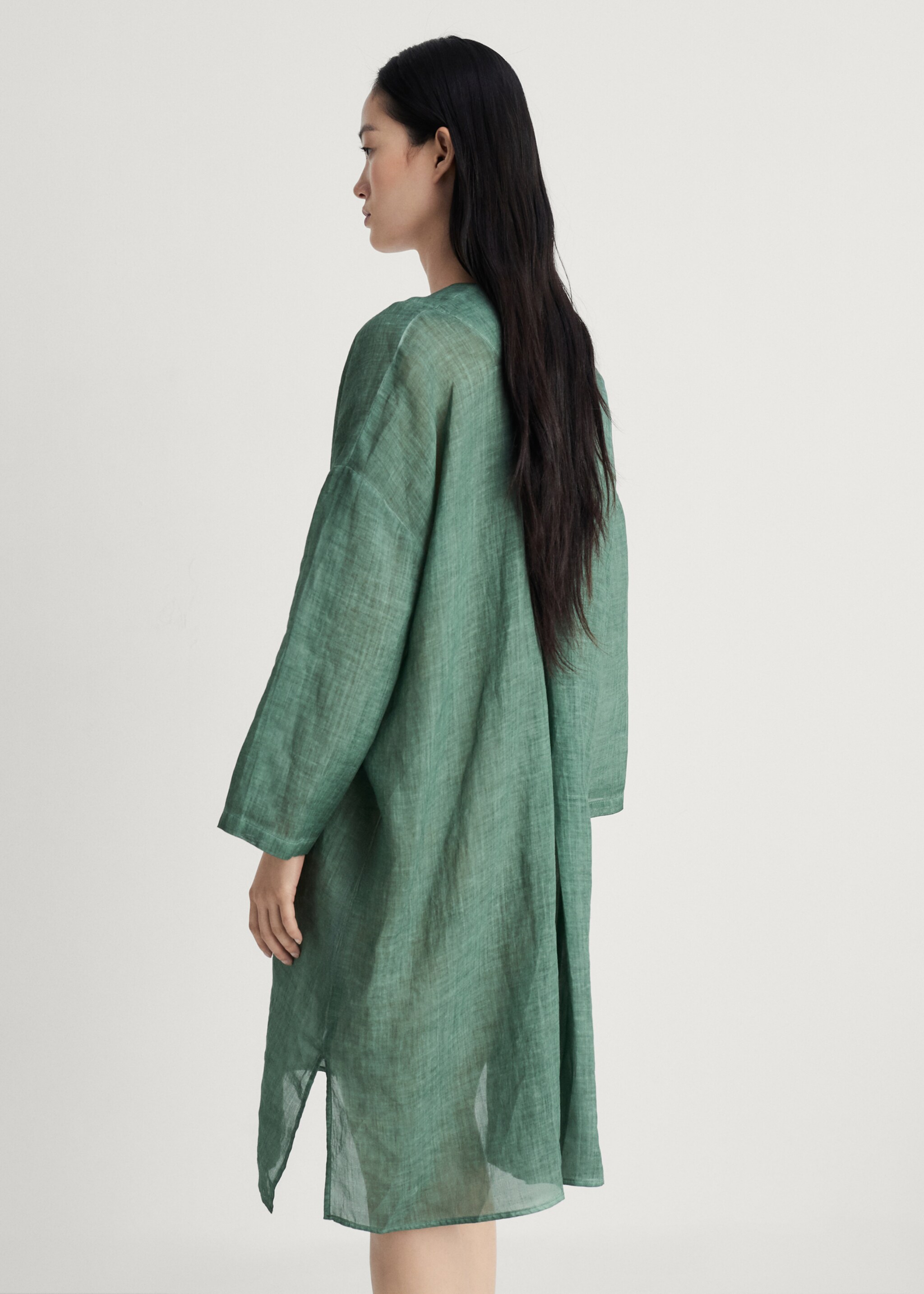 Ramie caftan with overdyed design - Reverse of the article, Dark Grey. Ref: 87085935-00.